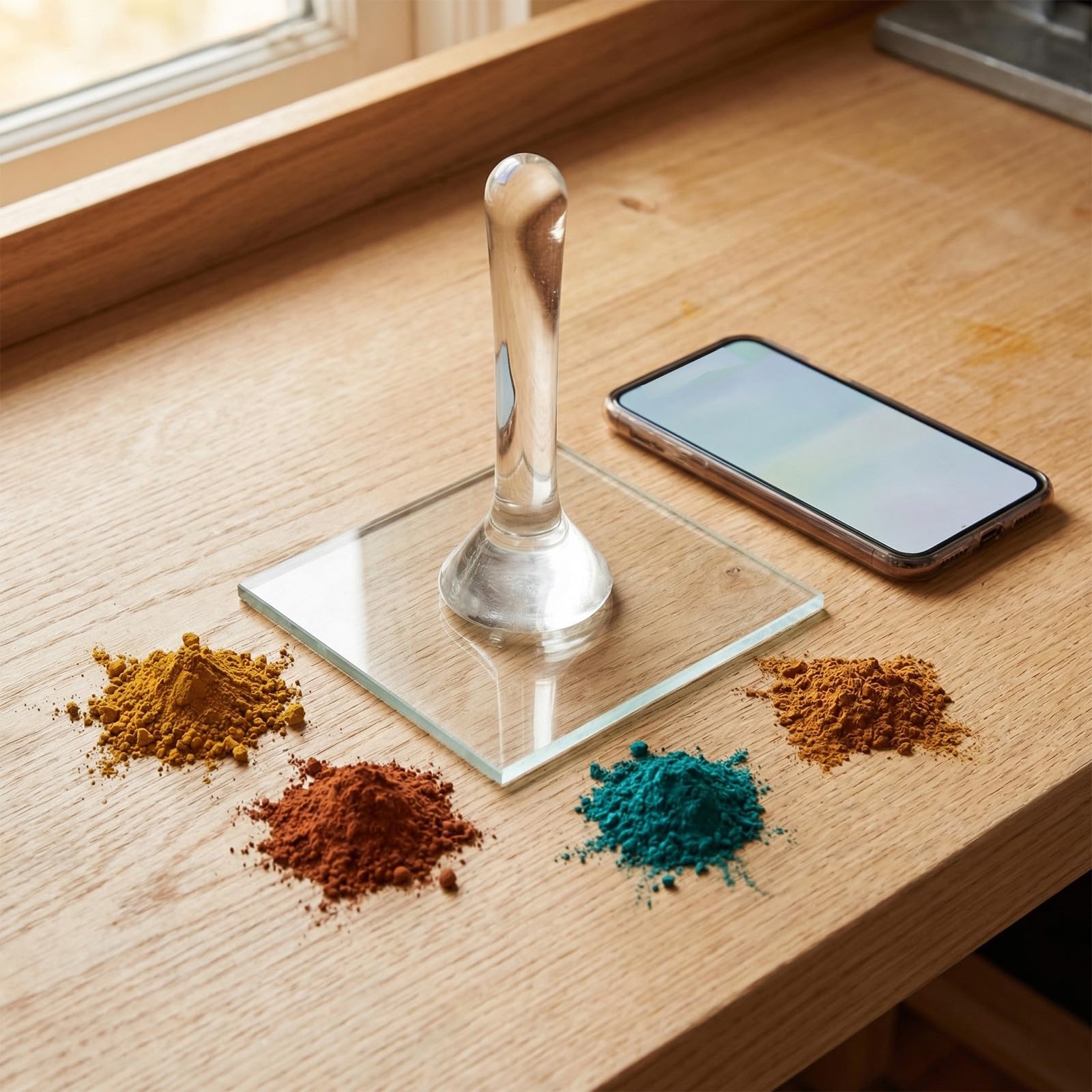 Veemoon Set de Verre pour Peinture Acrylique Pilon et Plateau de Broyage, Texture Fine Constante, Utilité Polyvalente pour Artistes et Ateliers Professionnels