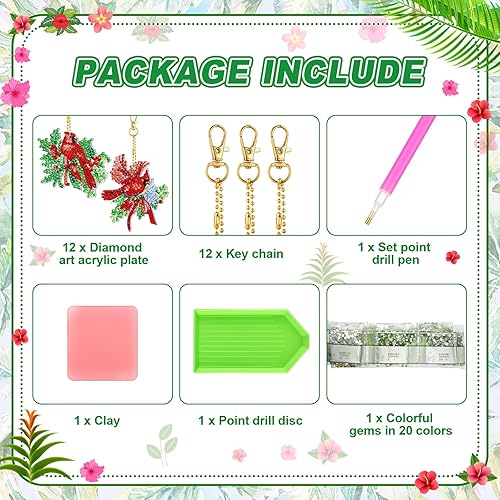 Miniatura 4 de Thinkday 12 piezas de adornos de arte de diamantes cardenales de Navidad, pájaros rojos, pintura de diamantes, decoración de Navidad, bricolaje 5D,