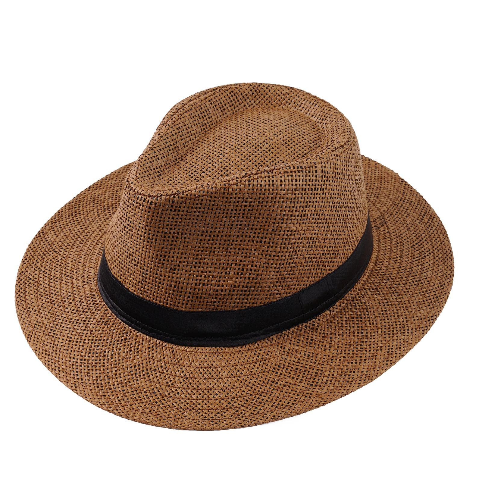 LIUZHIPENG Sombrero Panamá de ala ancha para verano, informal, sombrero de paja para la playa, para hombre y mujer, viajes y exteriores
