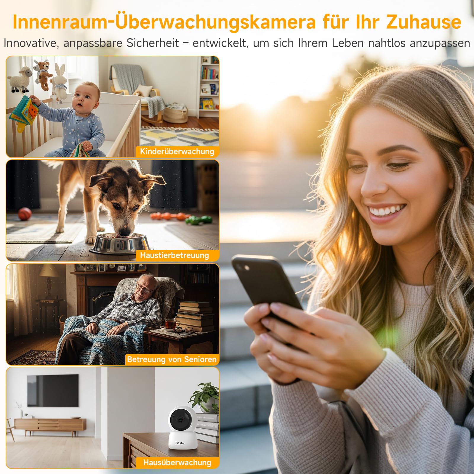 Rollei Überwachungskamera Innen 360° Indoor Security Cam Kamera Überwachung