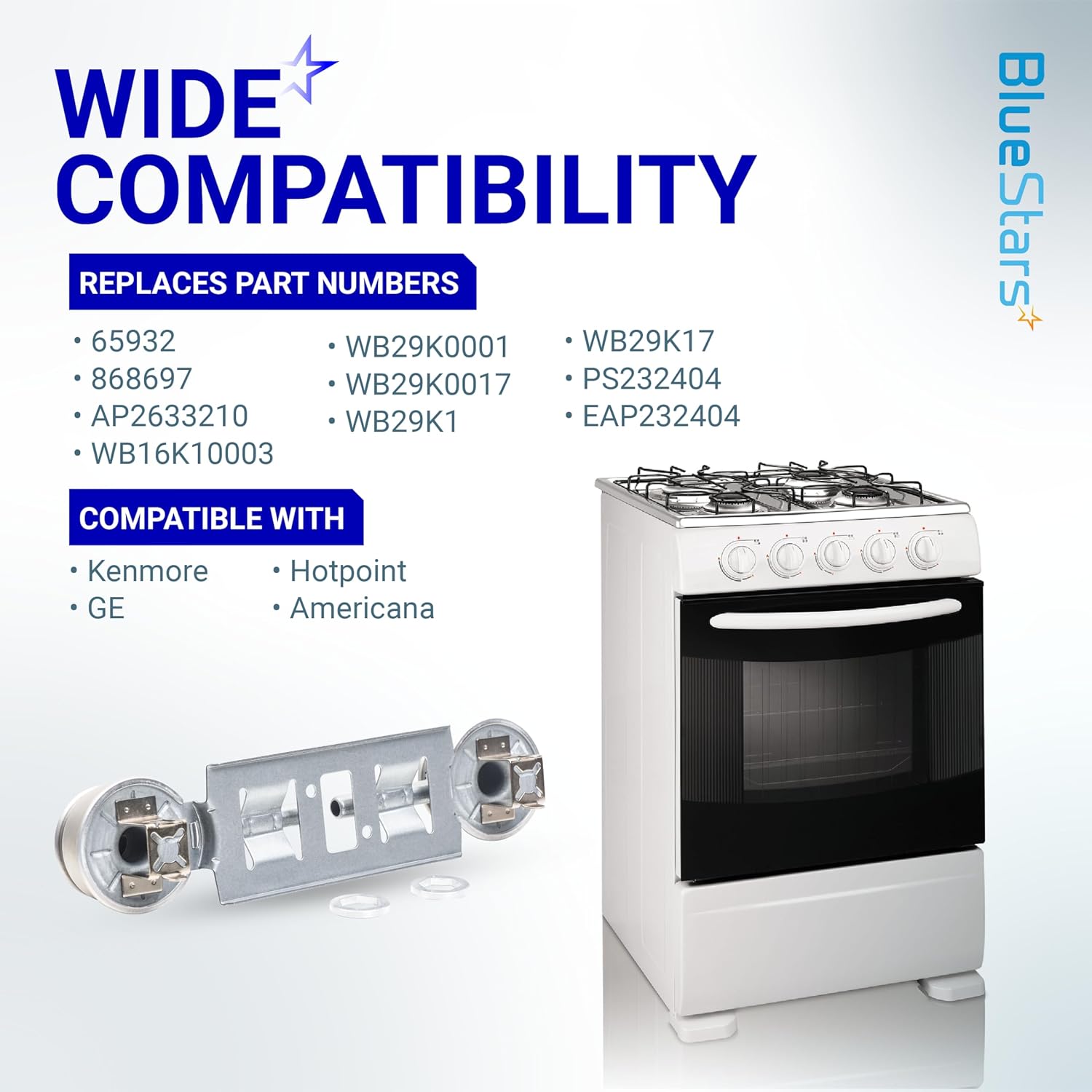 BlueStars WB16K10026 WB29K17 Double Burner Assembly Replacement - Compatible with G.E Kenmore Hot.point Ranges - Replaces 868697 AP2633210 WB16K10003 65932 PS232404 - PACK OF 2