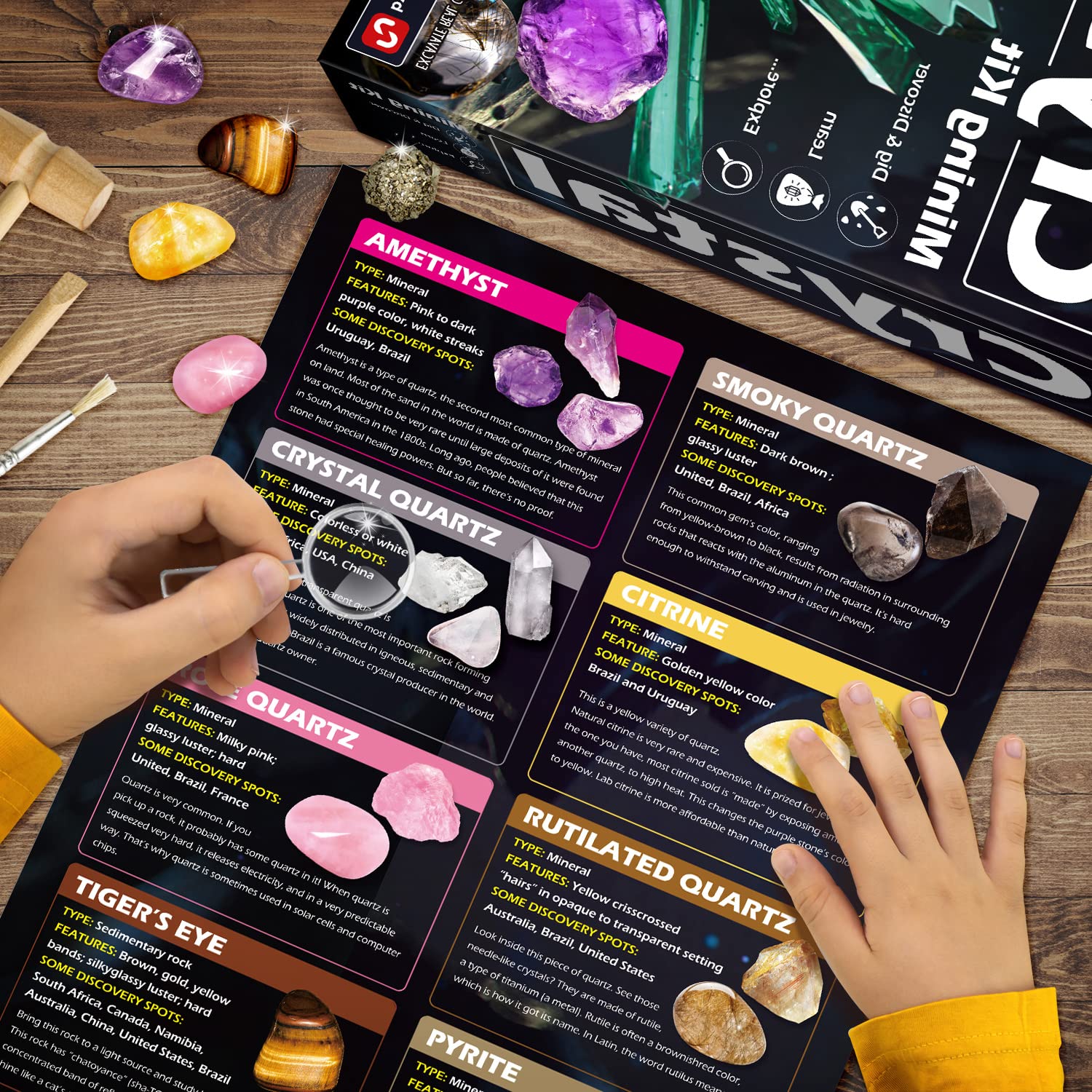 Kit Archéologie Enfant Jouet de Fouille Cristaux Pierres Précieuses 5 Pierres Précieuses Cristaux Mystérieux Cadeau Garçons Filles
