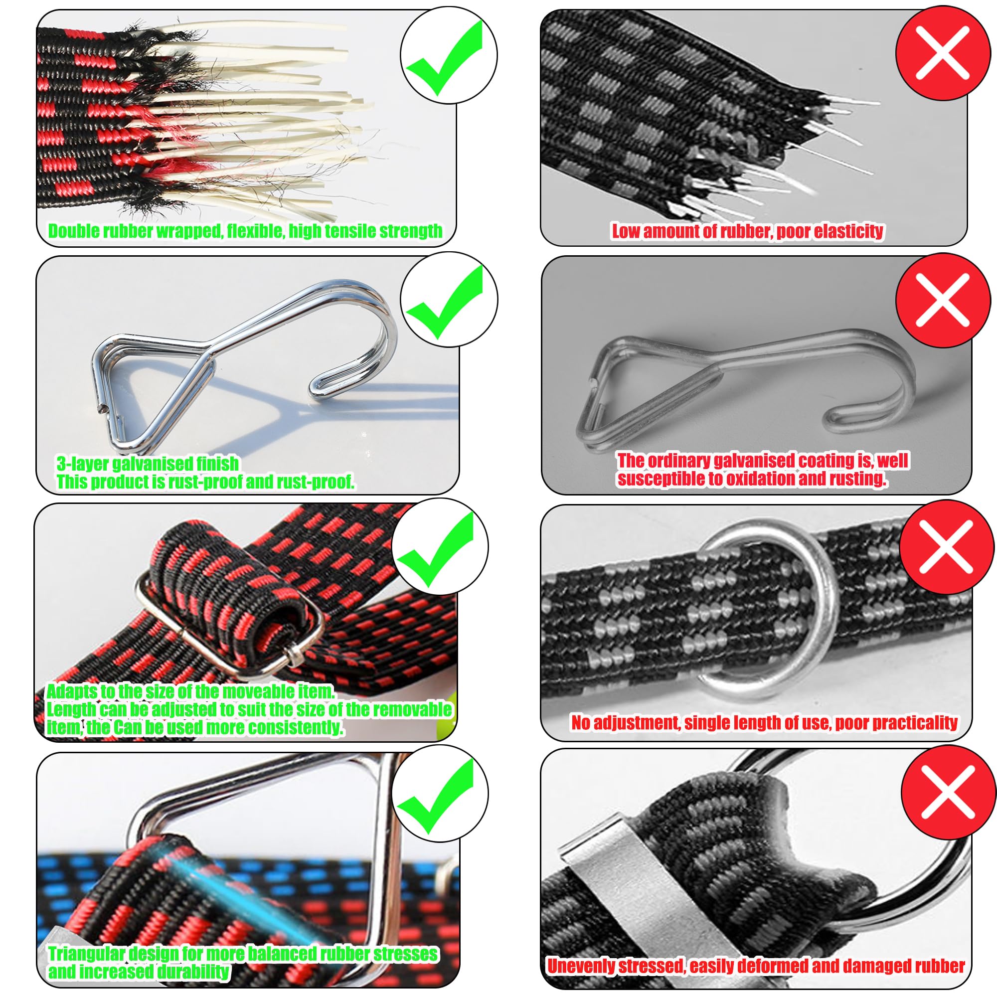 Confezione Da 4 Ganci Per Corda Elastica Da 6 Mm, Verde Militare, Resistenti, A Spirale, Con Corda Elastica Riflettente Staccabile Da 6", Gancio Per Corda Elastica