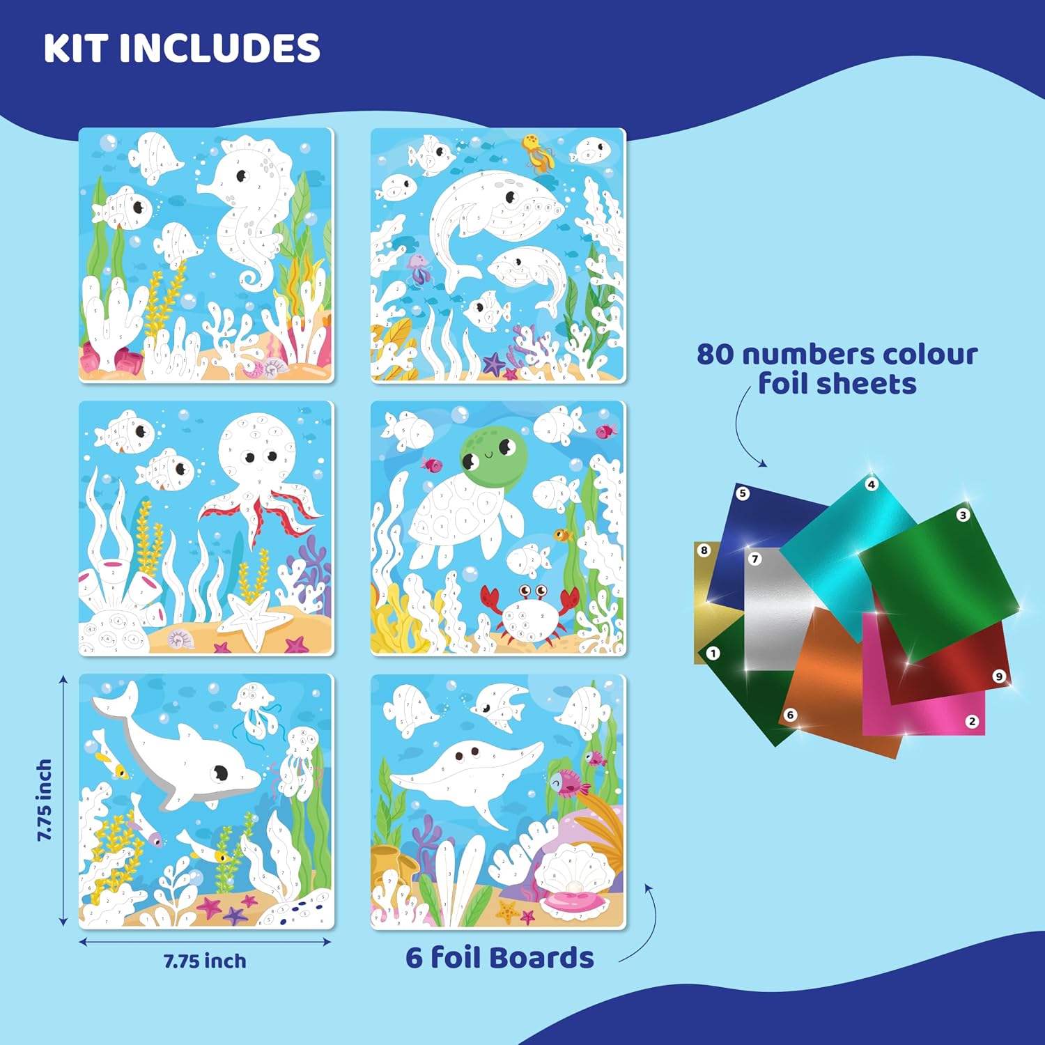 jackinthebox Foil By Number Ocean, No Mess Art & Craft Kit for Kids, Fun Foil Art, Scrapbooking Craft Kits, DIY Creative Activity, Screen-Free Birthday Gifts for Ages 4, 5, 6, 7, 8, 9 Scooters