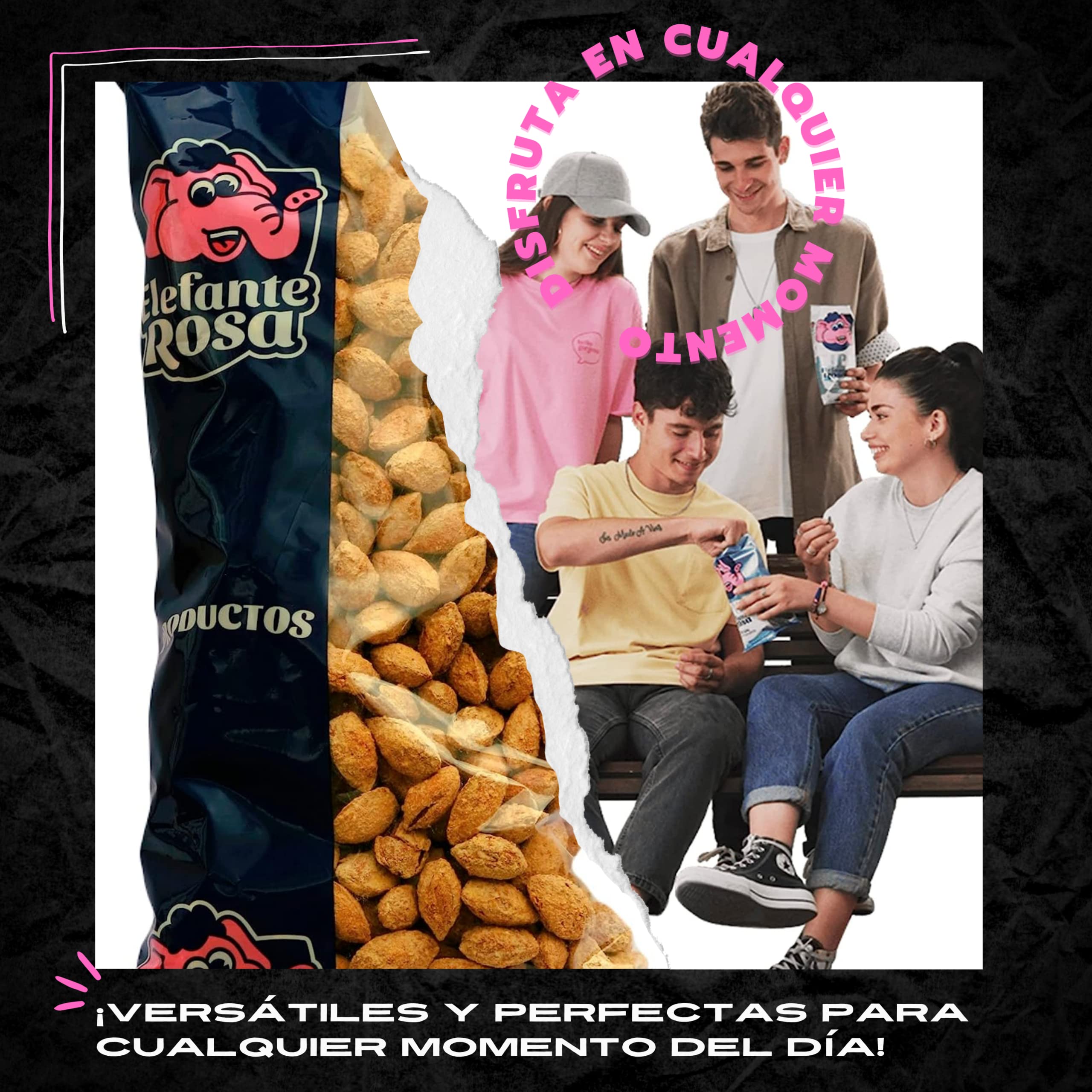 Almendras Saladas con Cascara Frita Salada - Frutos Secos Elefante Rosa Bolsa de 1 Kg - El Snack Saludable y Exquisito para Compartir - Almendras Tostadas Enteras con Sal