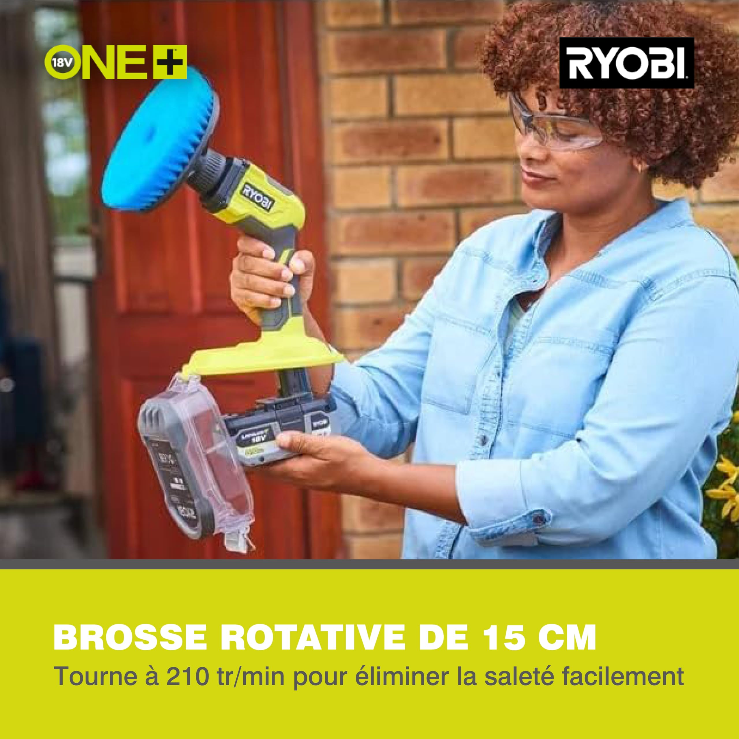RYOBI - Brosse Rotative 15cm sans Fil 18V One+ R18CPS-0 – Idéal Nettoyage Carrelage, Douche, Extérieur – Moteur Puissant, Étanche IPX7 – Batterie Non Incluse