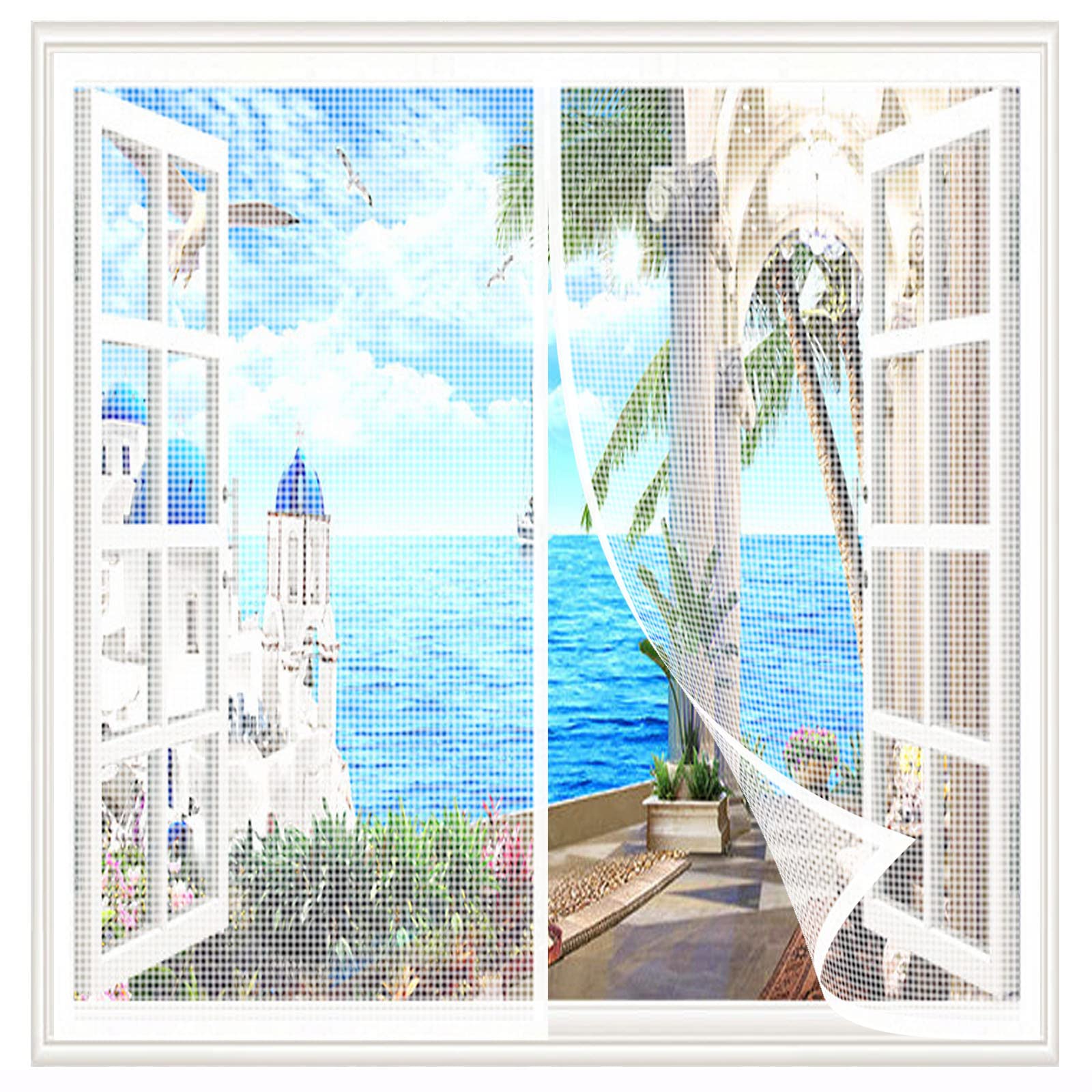 Qianc White-D Magnetic Fly Screen Window,85X210cm(Wxh) Insect Mesh Mosquito Net For Windows,Window Fly Screens Mesh Easy Installation Prevents Insects/Flies/Mosquitoes From Entering The Room,