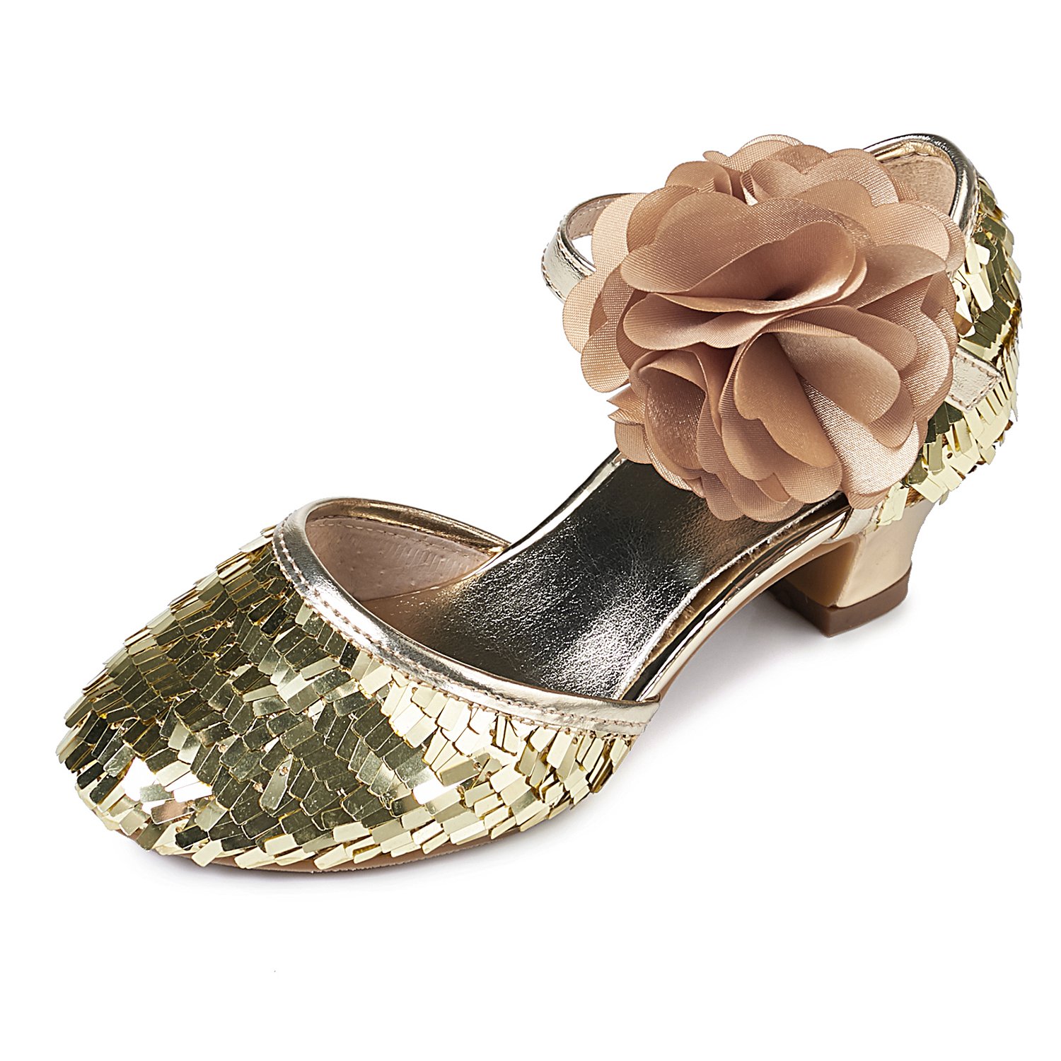 Alicorn Girl's Flower Low Heel Sandals Dancing Dress Shoes