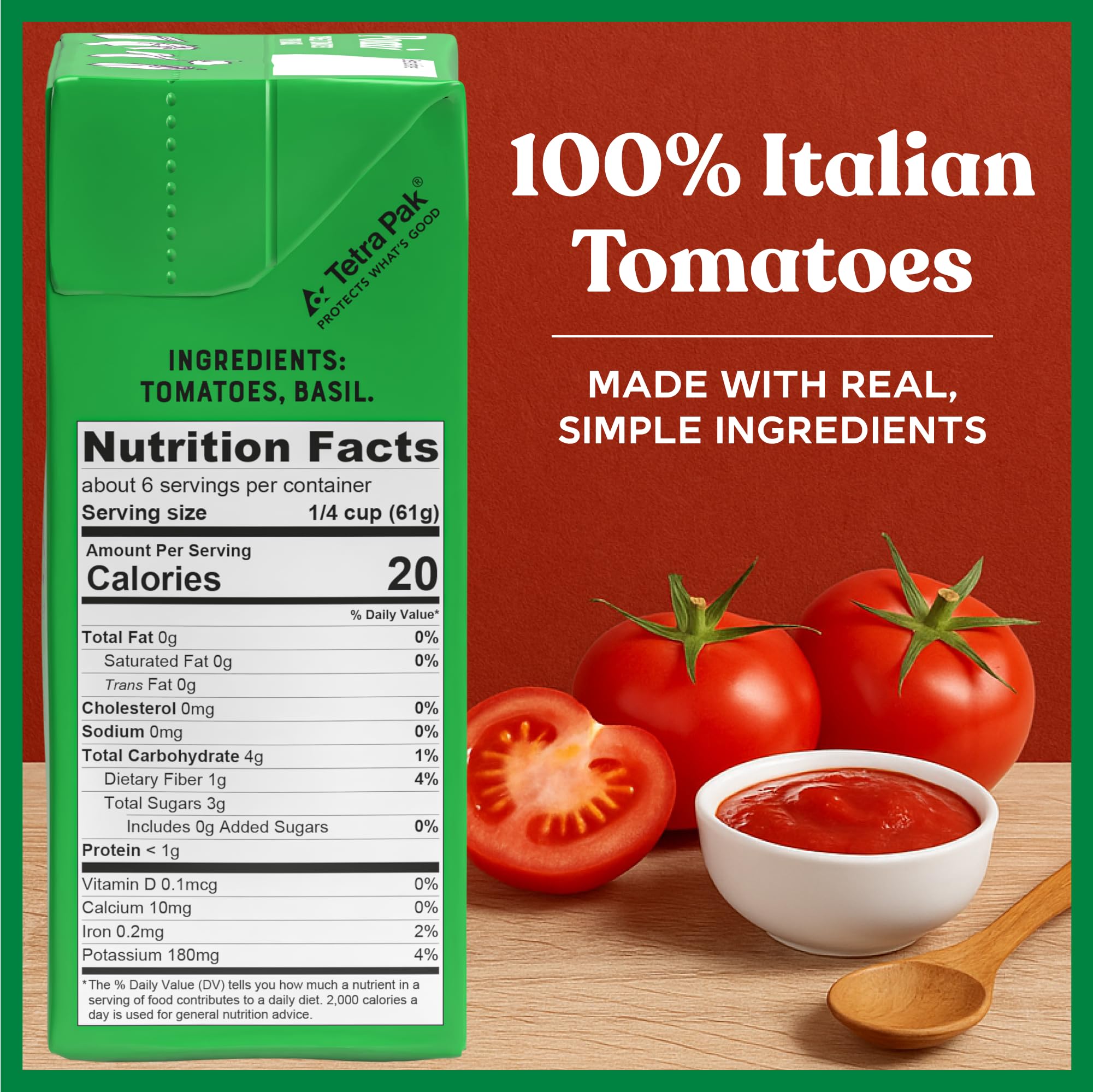 Pomì Crushed Tomatoes with Basil - Creamy, Velvety Italian Sauce, No Salt, Additives/Preservatives, GMO-Free, Gluten-Free, 100% Fresh Tomatoes, 13.8oz (Pack of 12)