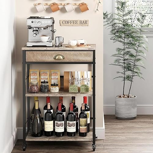 Miniatura 7 de X-cosrack Gabinete de barra de café con almacenamiento, carritos de barra de café de 3 niveles con cajón para buffets y aparadores del hogar, mesa