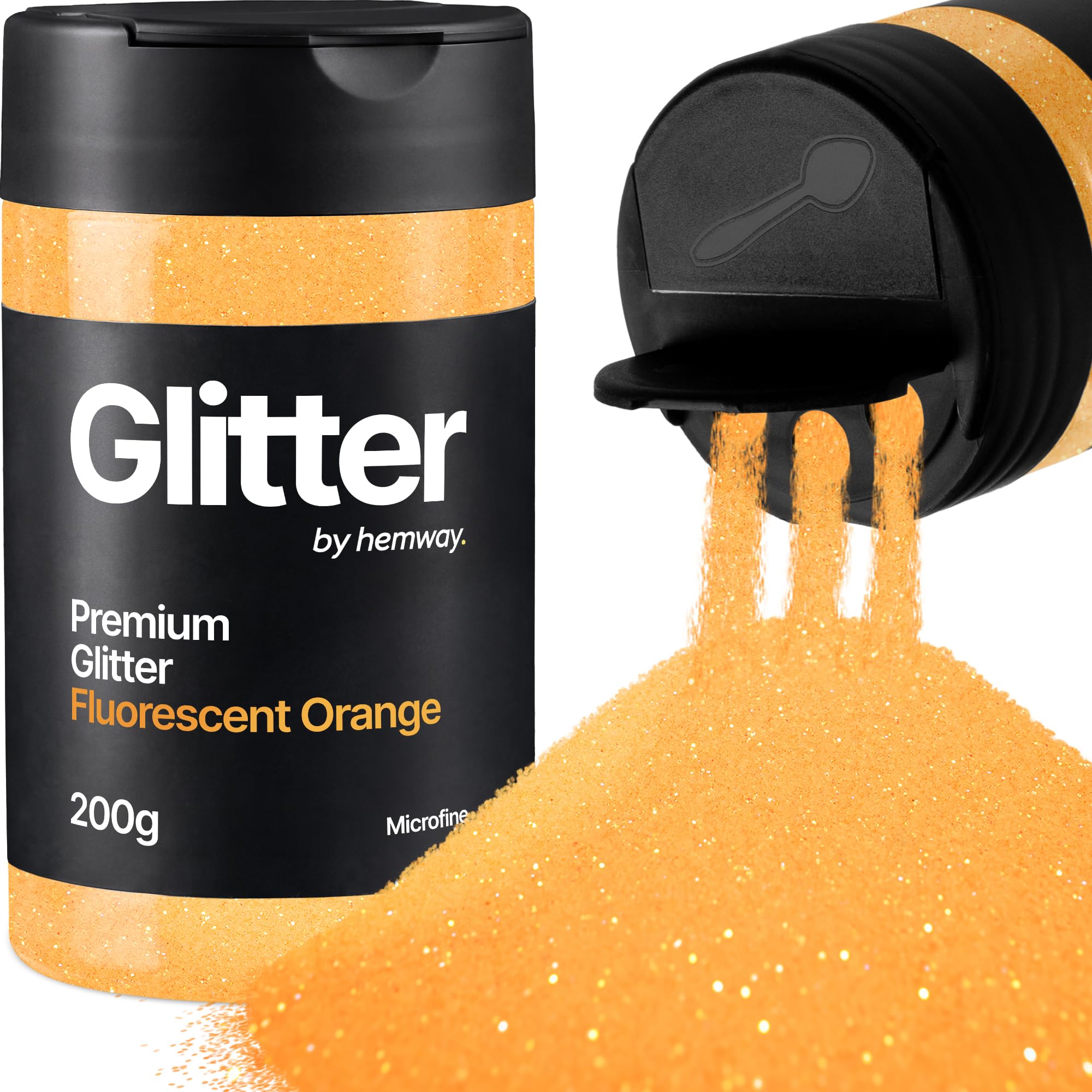 Hemway Fluorescent Orange Glitter Shaker, 200g Microfine Glitter for Crafts Metallic Flake Sequins for Resin & Epoxy Crafts for Decorating, Halloween, Christmas, Nail, Face, Art