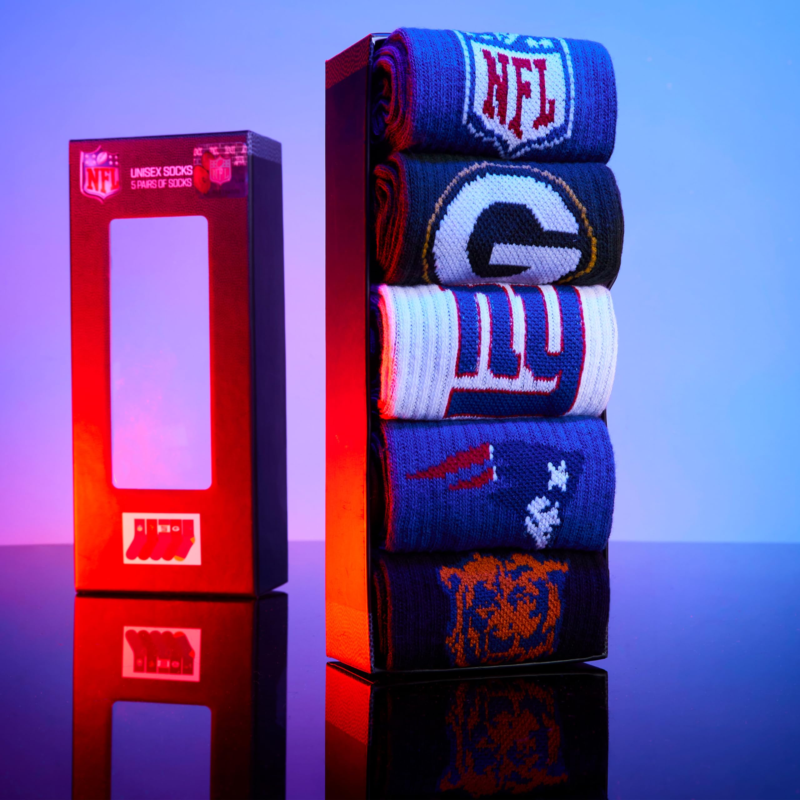 NFL Chaussettes Homme Mi-Mollet, Coffret 5 Paires Chaussettes Homme Fantaisie Sport, Idée Cadeau Adulte Ado 36-40, 40-46
