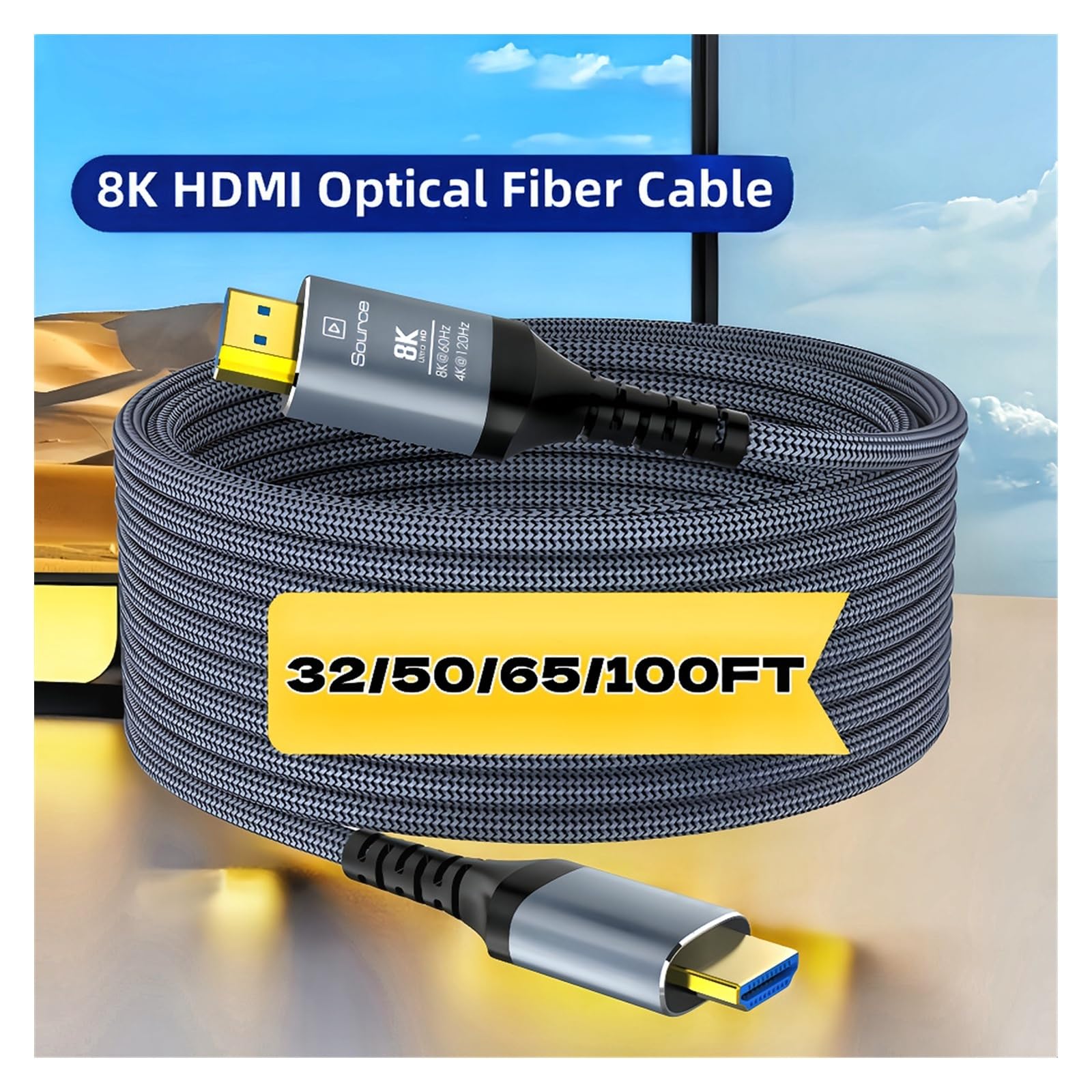Cable de fibra óptica HDMI 2.1 8K, 48Gbps UHD 8K @60Hz 4K @120Hz/144Hz, extralargo 10M 15M 20M 30M, para tarjetas gráficas, TV, proyector (rojo, 20M-65FT)