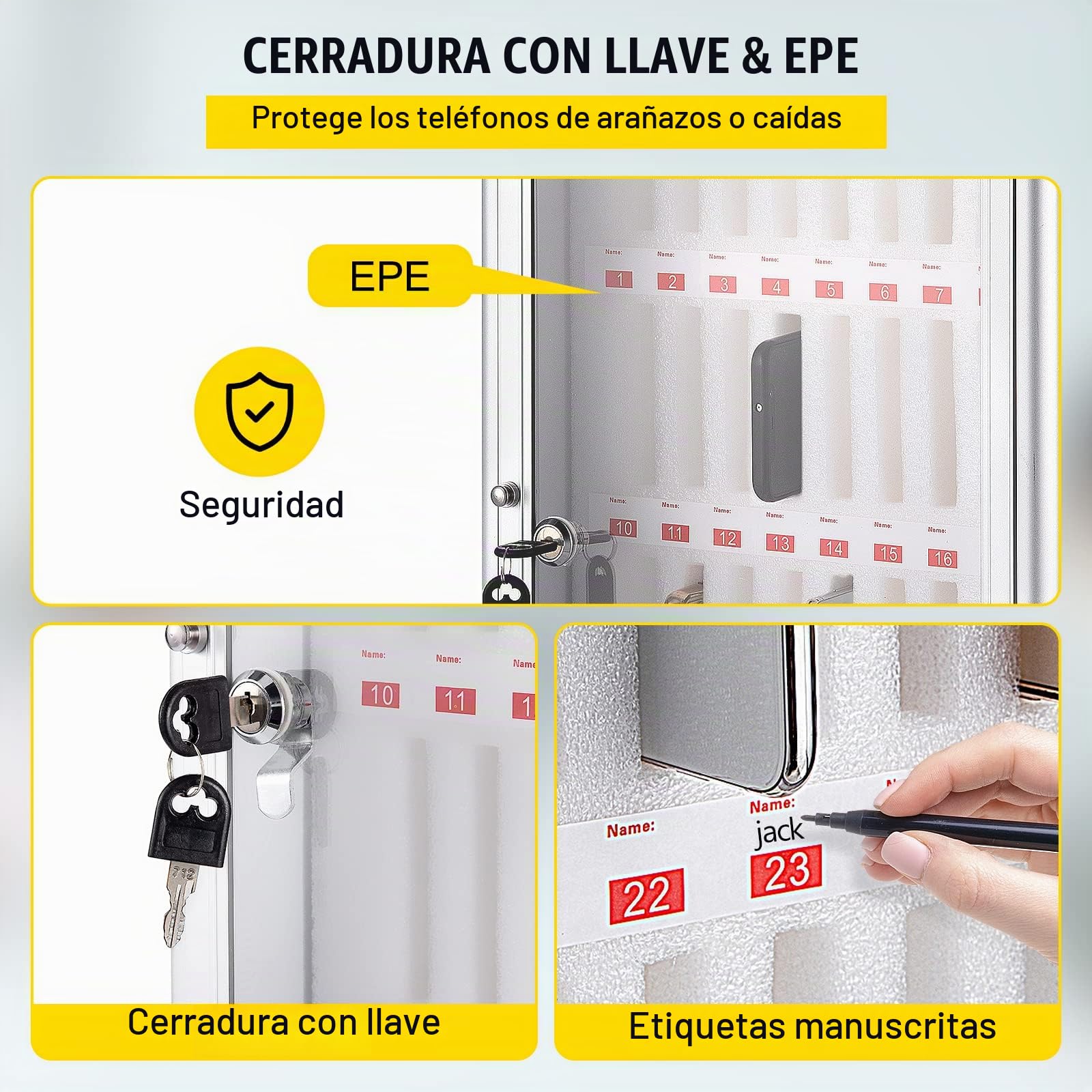VEVOR Caja de Casillero de Almacenamiento de Teléfonos 32x20x51 cm Caja de Administración de Celular Cojinete de Carga 20 kg Caja de Almacenamiento de Teléfonos con 36 Ranuras y 2 Llaves para Clases