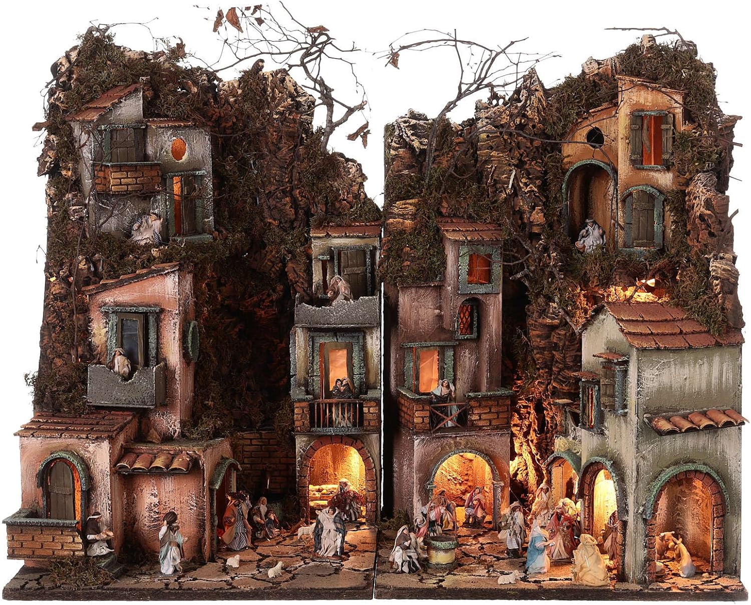 Nativity Scene Village 2 modules P1 P2 Fountain and Well 55x80x40 Neapolitan Nativity 6 cm, with figurinesHeight: 55 cm|Depth: 40 cm|Width: 80 cm|Statues Height: 6 cm