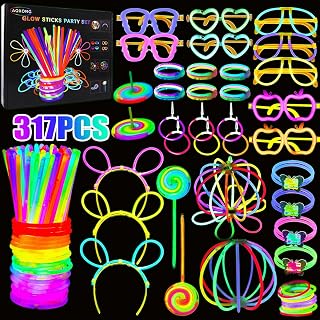 JUQG 317 Pcs Fluorescent Luminous Bracelets Party Set with Neon Glow Pins and Clutches Set Luminous Sticks for Parties Suitable for Weddings, Carnivals and Birthdays