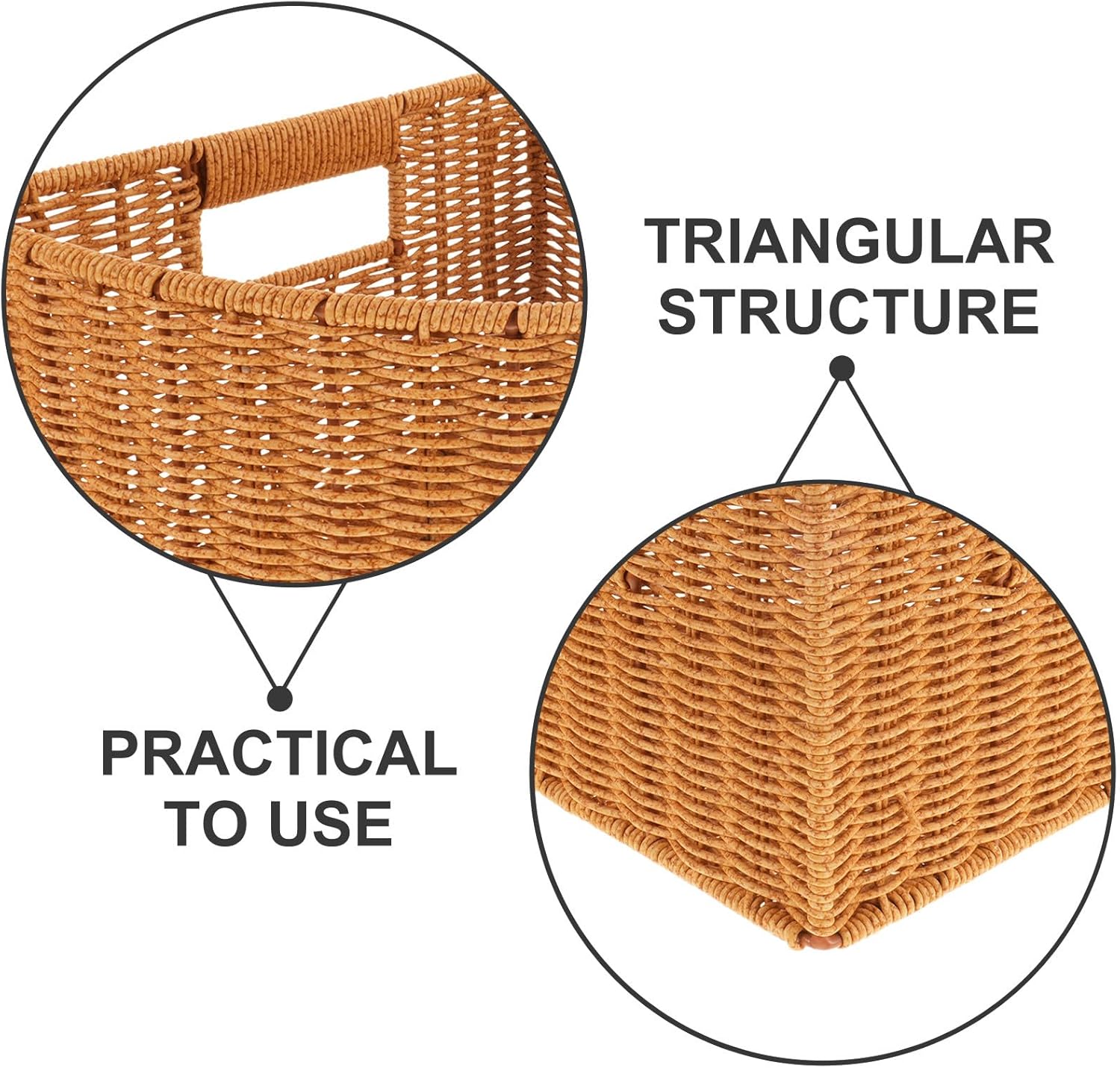 Triangular Plastic Corner Basket: Woven Imitation Rattan Organizer Bins - Space Saving Countertop Storage Organizer - Small Fan Shaped Basket for Home Daily Use