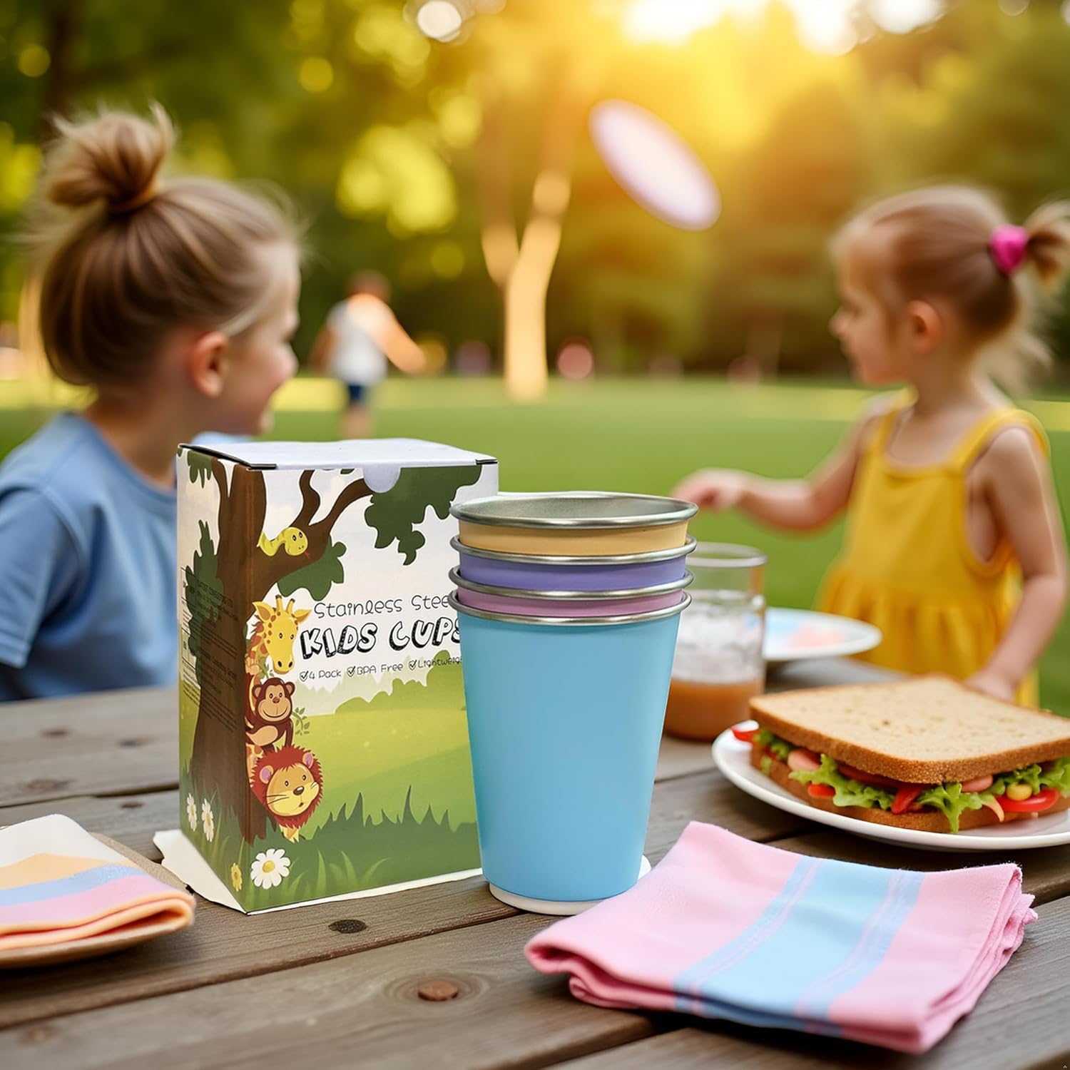 LOZACHE Stainless Steel Cups for Kids, 4 Pack 12oz Metal Cups Pint Tumbler Premium Camping Drinking Glasses Stackable Pint Tumblers for Boys Girls Children Adults, BPA Free, Unbreakable - Image 5