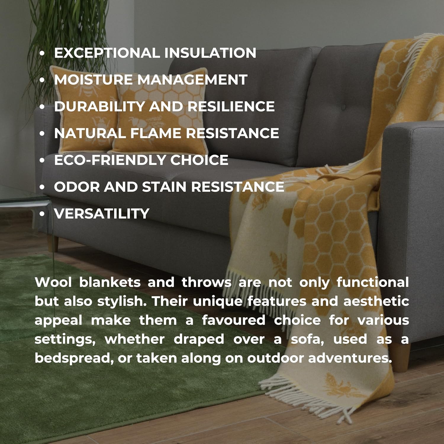 JJ Textile Horse Soft Grey Throw 100% Wool - Soft & Cosy with a Reversible Design - Quality Wool Throw for Bed, Sofa & Home Decor - Large Blanket 190cm x 130cm.