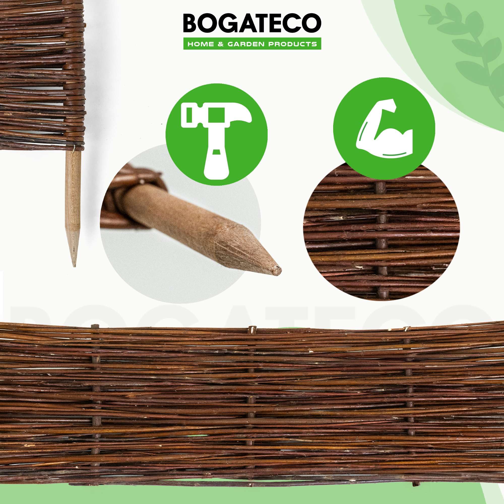 1 x BOGATECO Beeteinfassung aus Weide | 60 cm Lang & 60 cm Hoch | Holz-Zaun Rasenkante | Weiden-Zaun Steckzaun Perfekt für den Garten als Weg-Abgrenzung | Beetumrandungen | Dekorative Zäune