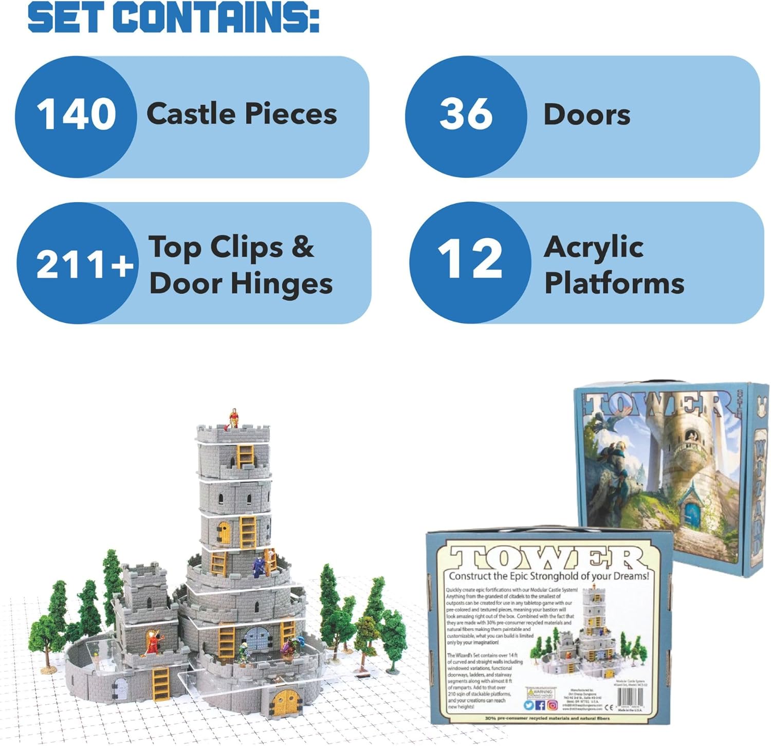 Modular Castle System: Tabletop & RPG Terrain Game Set for Dungeons & Dragons, Pathfinder, Castles & Crusades, 13th Age, Runequest, Asunder, Zombicide, and More! - Wizard Set (400+ Pieces)