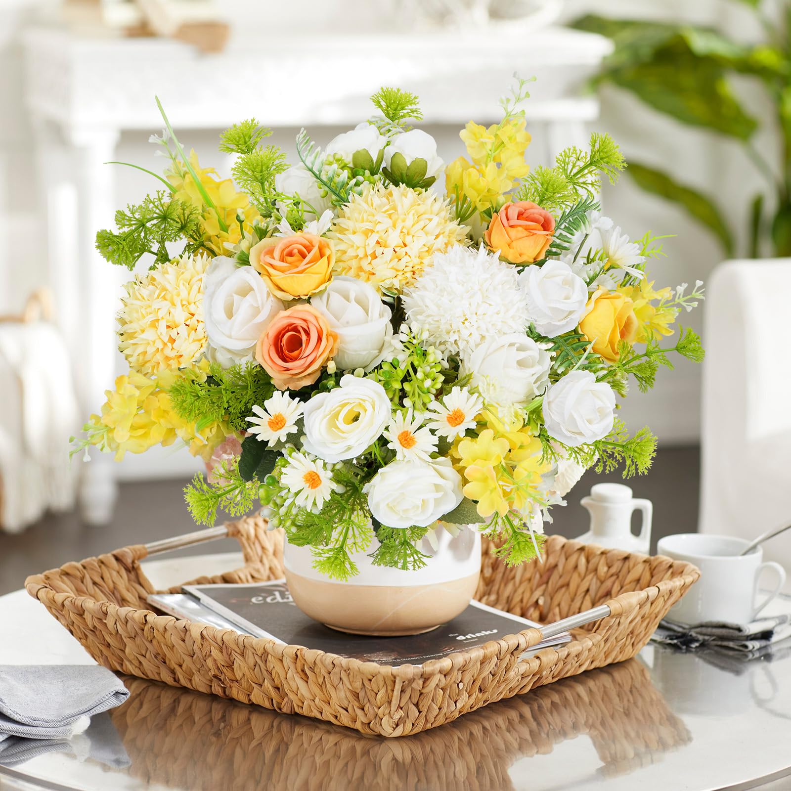 Solsew 12 fiori finti Kiku, crisantemi, per mamma, fiori artificiali, mini crisanto, per matrimoni, doccia, tavolo, centrotavola, decorazione floreale per la casa fai da te (bianco latte