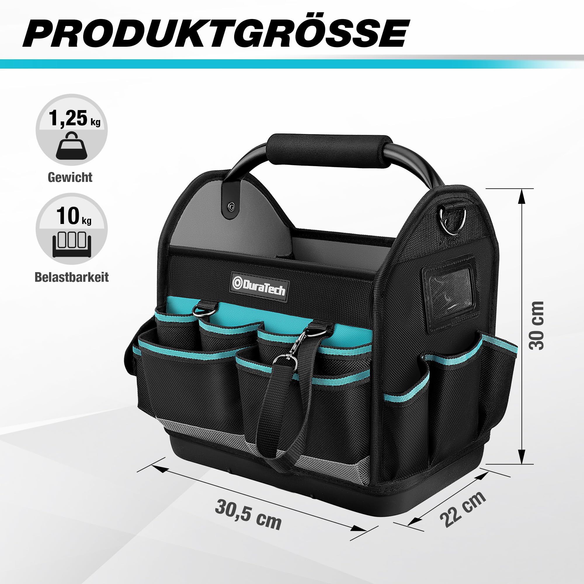 DURATECH Werkzeugtasche Elektriker 30,5cm, 900D Polyester, Große Öffnung