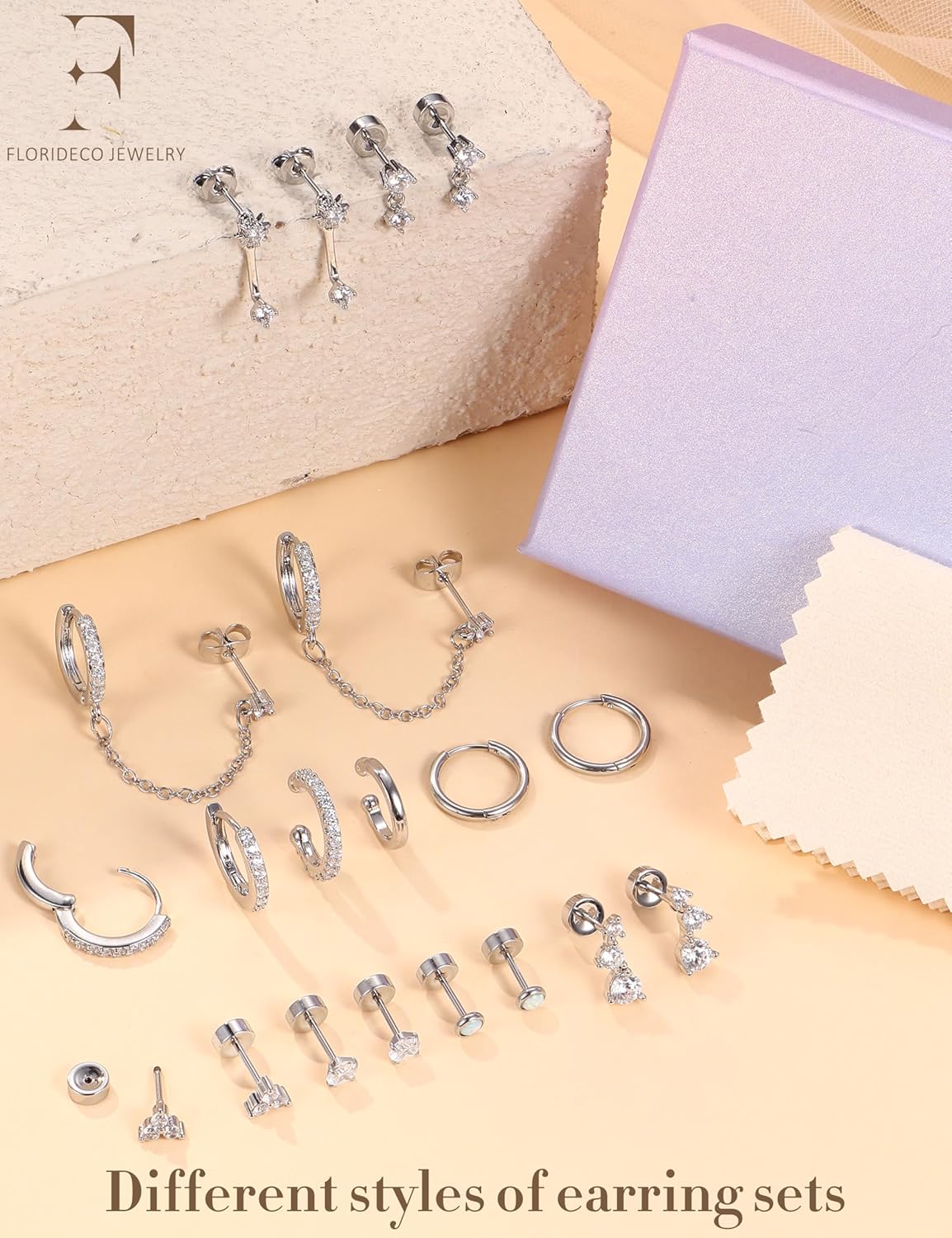 Florideco Small Stud Hoop Earrings for Women Hypoallergenic 14K Gold Plated Surgical Stainless Steel Flat Back Earrings Dainty Hoop Stud Earring Stacks Cartilage Earring Set for Multiple Piercing - Image 7