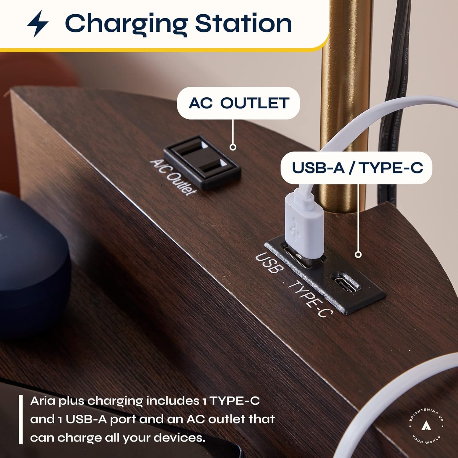 ATAMIN Tall Floor Lamp with Shelves and Charging Station – USB-C, USB, and Wireless Charging Shelf Lamp for Living Room or Bedroom 72-inch Modern Standing Lamp with Compact Storage