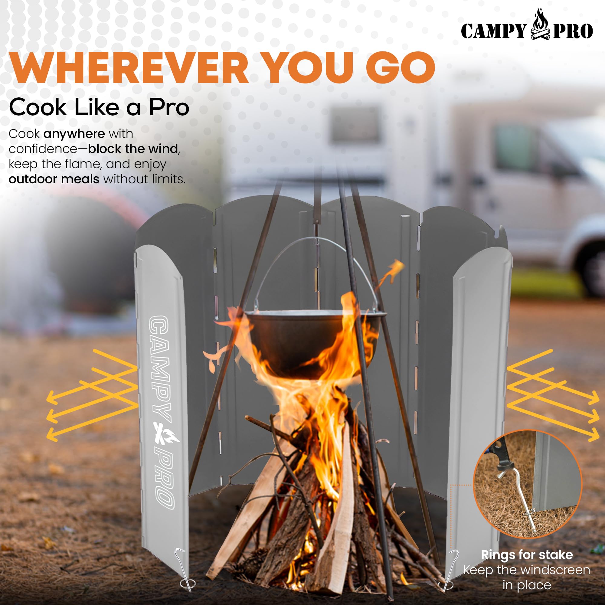 Campy Pro Silver Camping Stove Windscreen, Foldable 8-Panel Wind