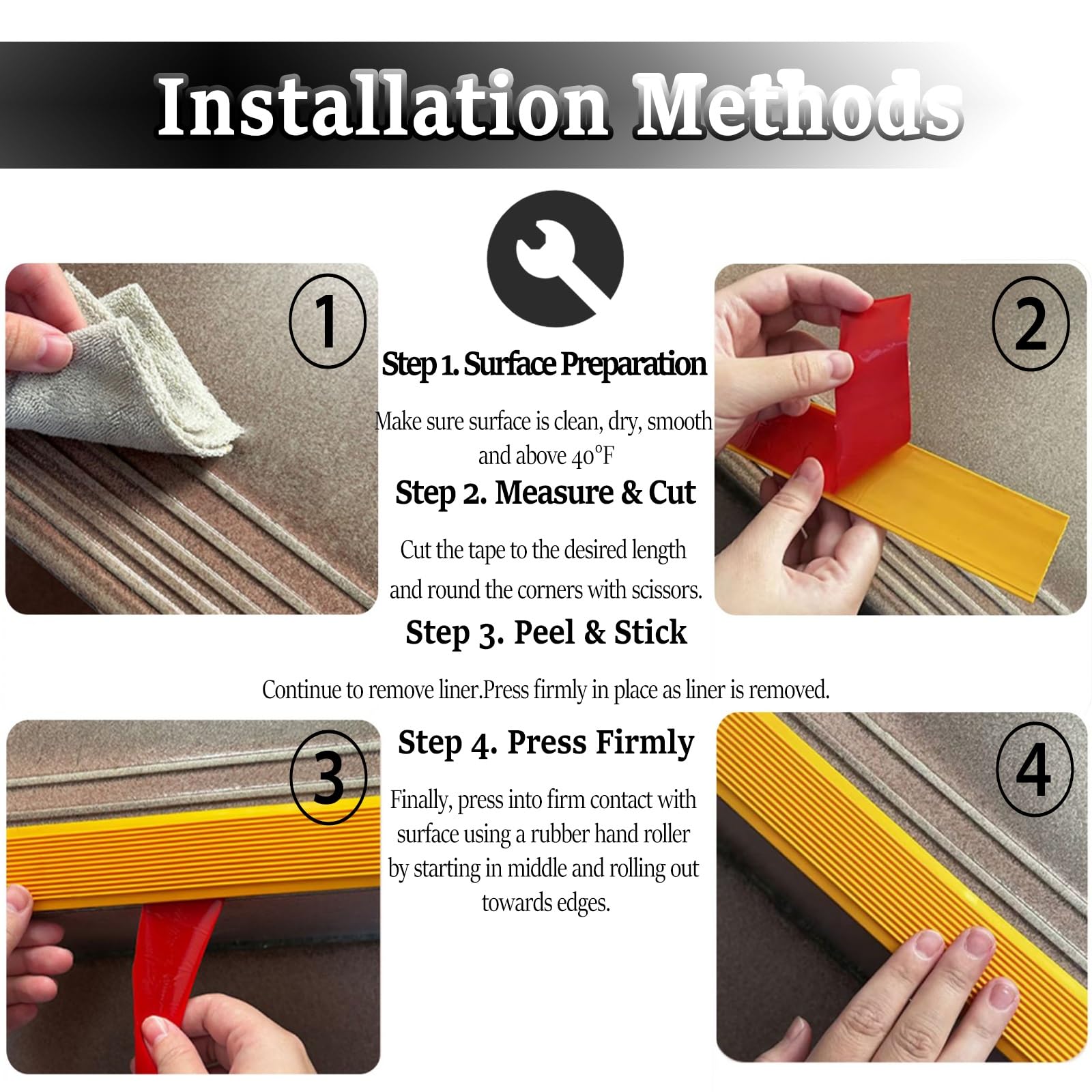 Perfil Protector de Escalera Pelar Y Pegar Goma Cinta De Agarre, Exterior Flexible Impermeable Peldaños Antideslizantes, Madera/Laminado/Hierro Escalera Cinta De Tracción Para Baño Cocina Escaleras(Go