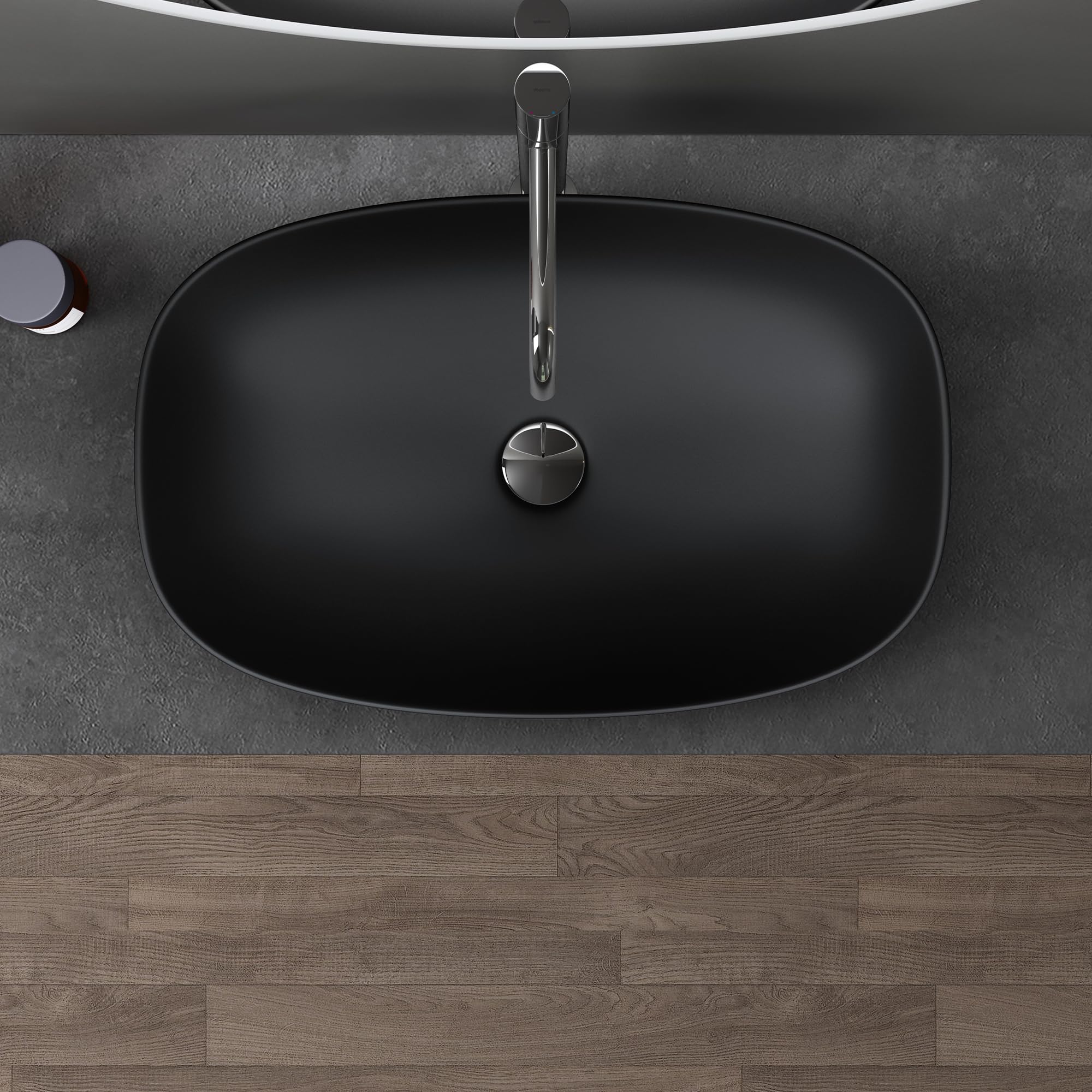 doporro Lavabo da Appoggio 60x39,5x14cm, Lavandino Bagno Brüssel104 in Ceramica con Nano Rivestimenti inclusi, Nero opaco
