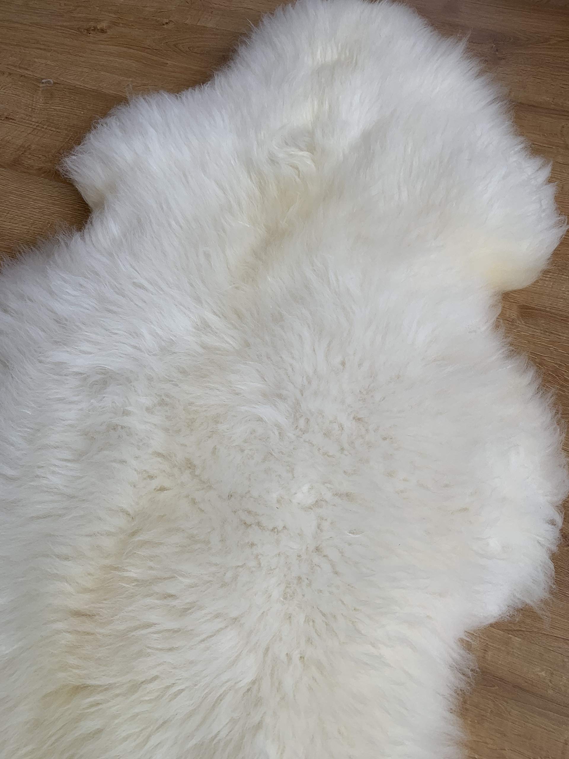 Peau d'agneau véritable non cisaillée Grand – Poils longs denses en peau de mouton véritable jusqu'à 10 cm – Tapis de cheminée, couverture en peau de mouton – Blanc