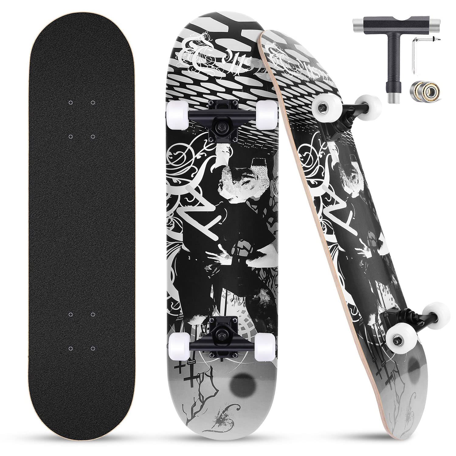 Buy FONTE Skateboard for Kids Adult (220lbs), 31 x 8 inch Complete Skateboards for Beginners, 7
