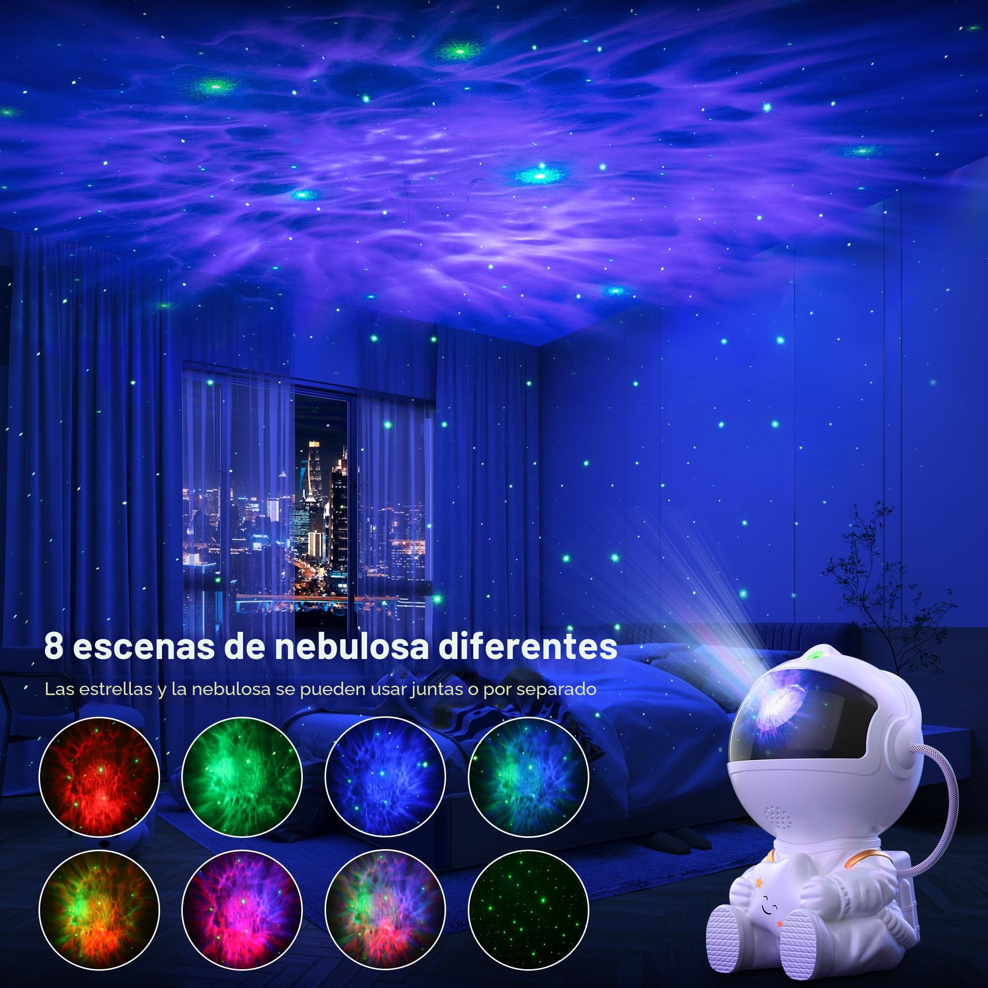 Macchiatto Proyector de cielo estrellado astronauta, proyector Galaxy LED con mando a distancia, 8 modos de nebular, rotación de 360°, lámpara para niños y adultos, dormitorio