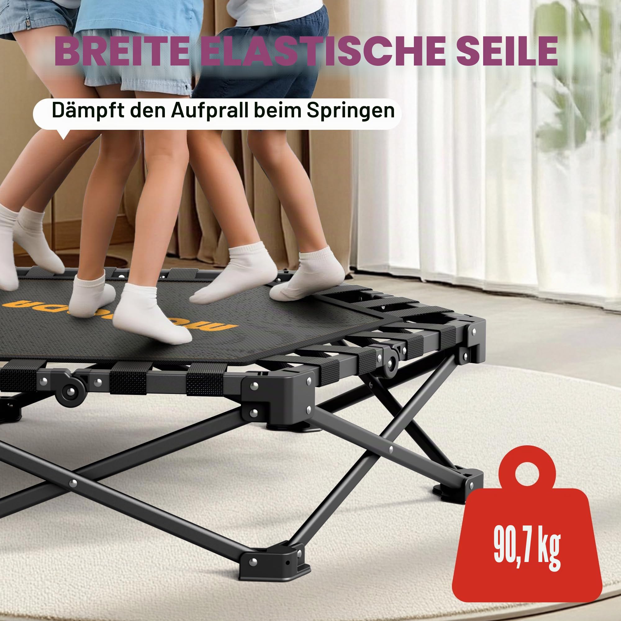 MOMODA Klappbar Fitness Trampolin Indoor mit Griff, Keine Installation Rebounder für Kinder und Erwachsene, Durchmesser 106 cm