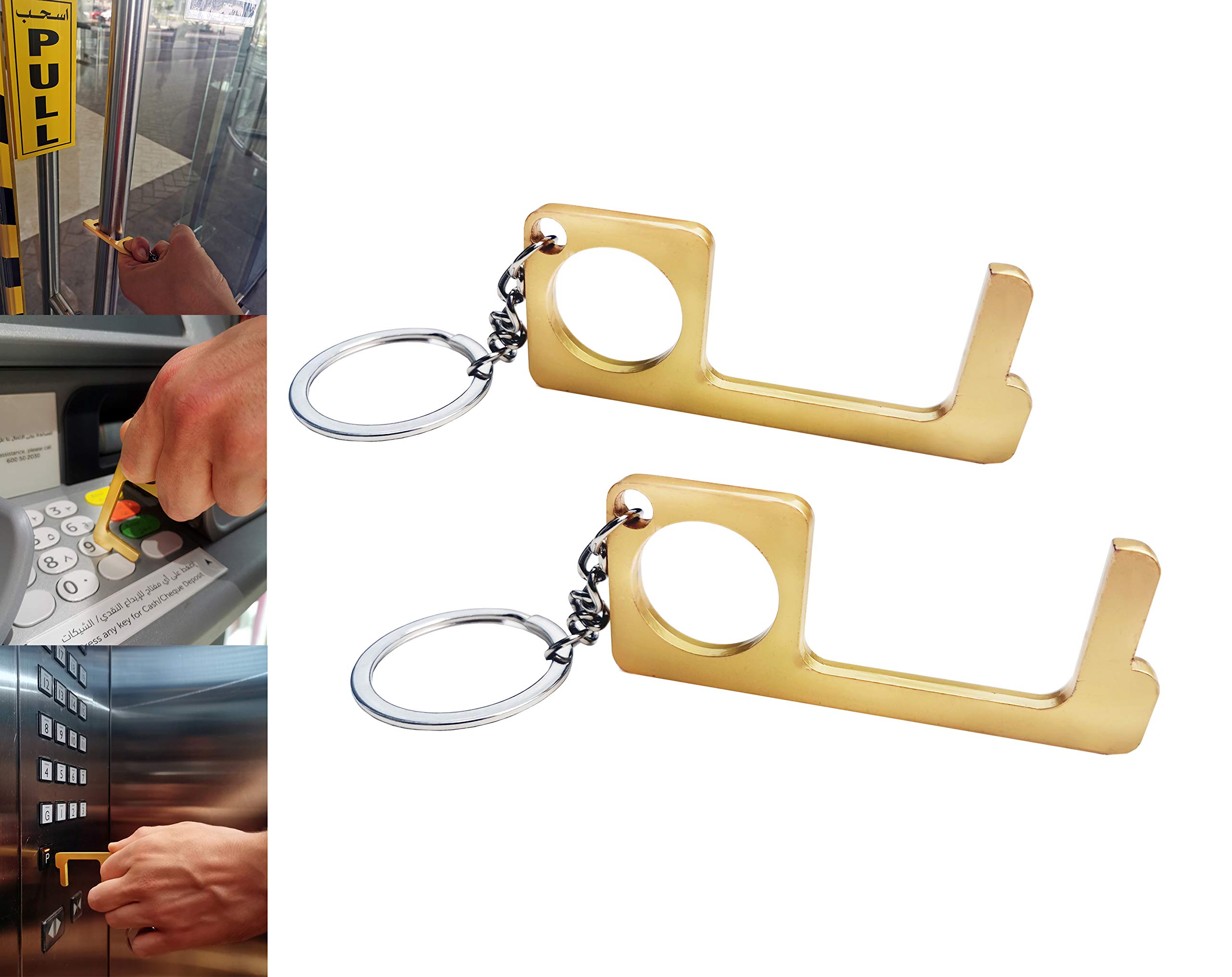 No Touch Copper Door Opener Button Pusher Gold Color Keychain