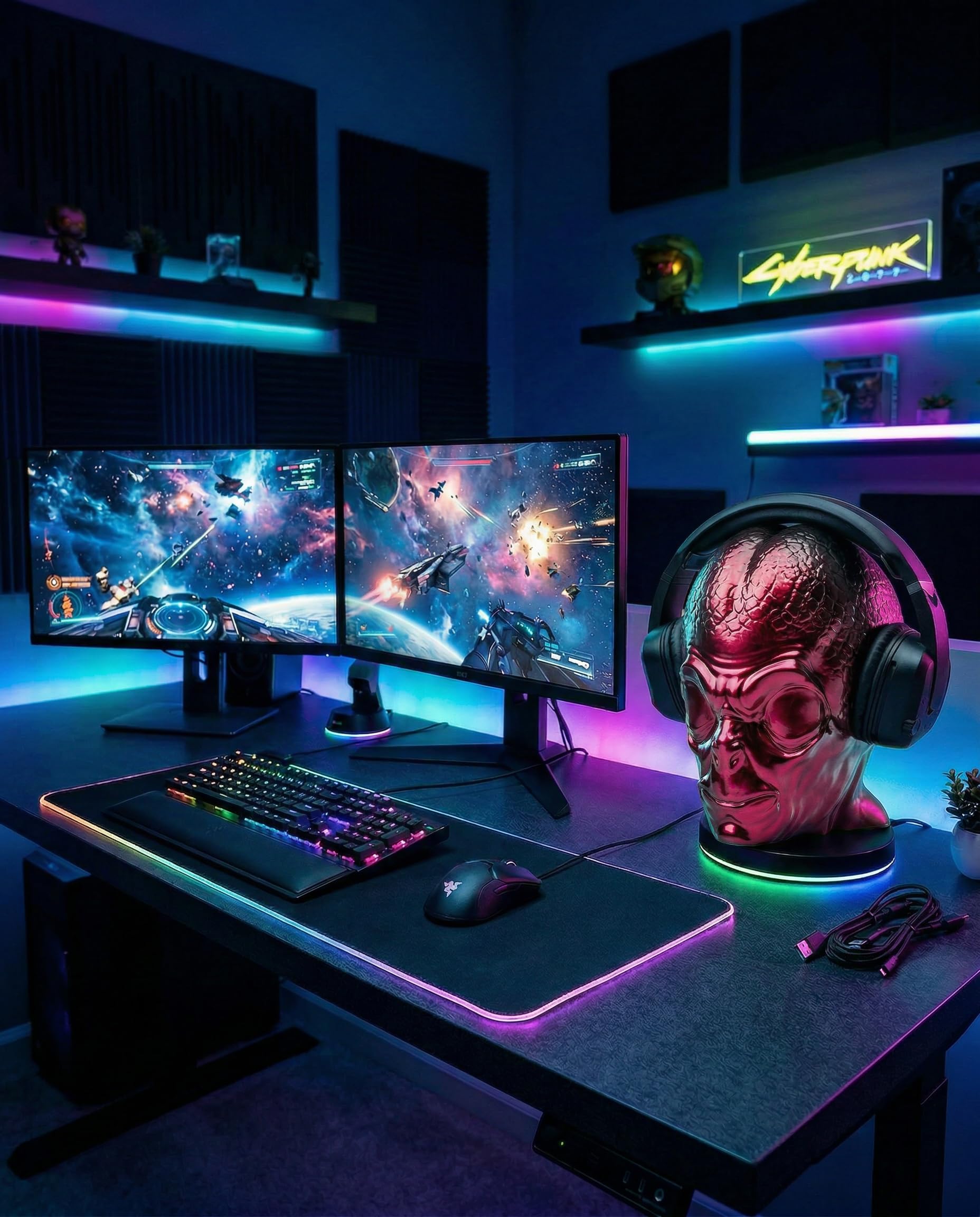 Kopfhörerständer Alien Kopf - Dekokopf Deko-Halterung für Kopfhörer Größe 23 x 17 x 21 cm — Geschenk Gamer Desktop