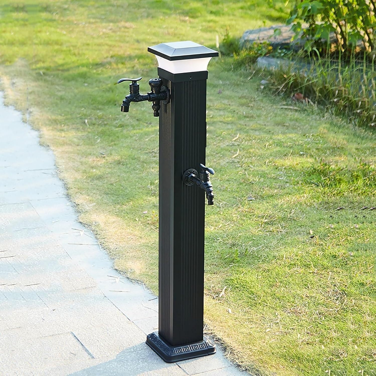 Hgouhk One Color Water Tap Fountain Hydrant Water Column With Solar Led Light，Outdoor Faucet Garden Landscape Decor Tap，Water Spigot Freeze Proof