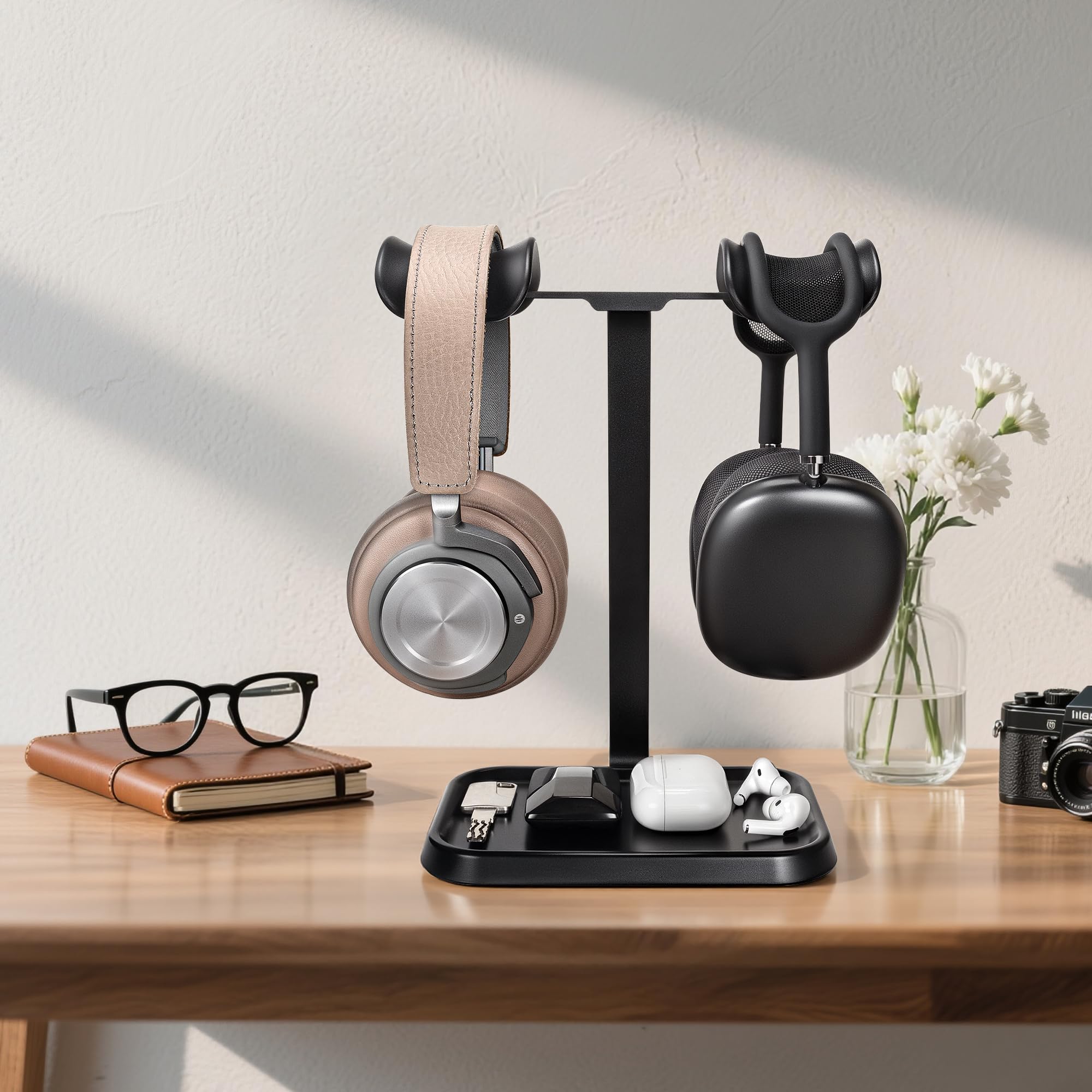 Double Support pour Casque, Support de Casque Double équilibré pour Bureau (Noir)