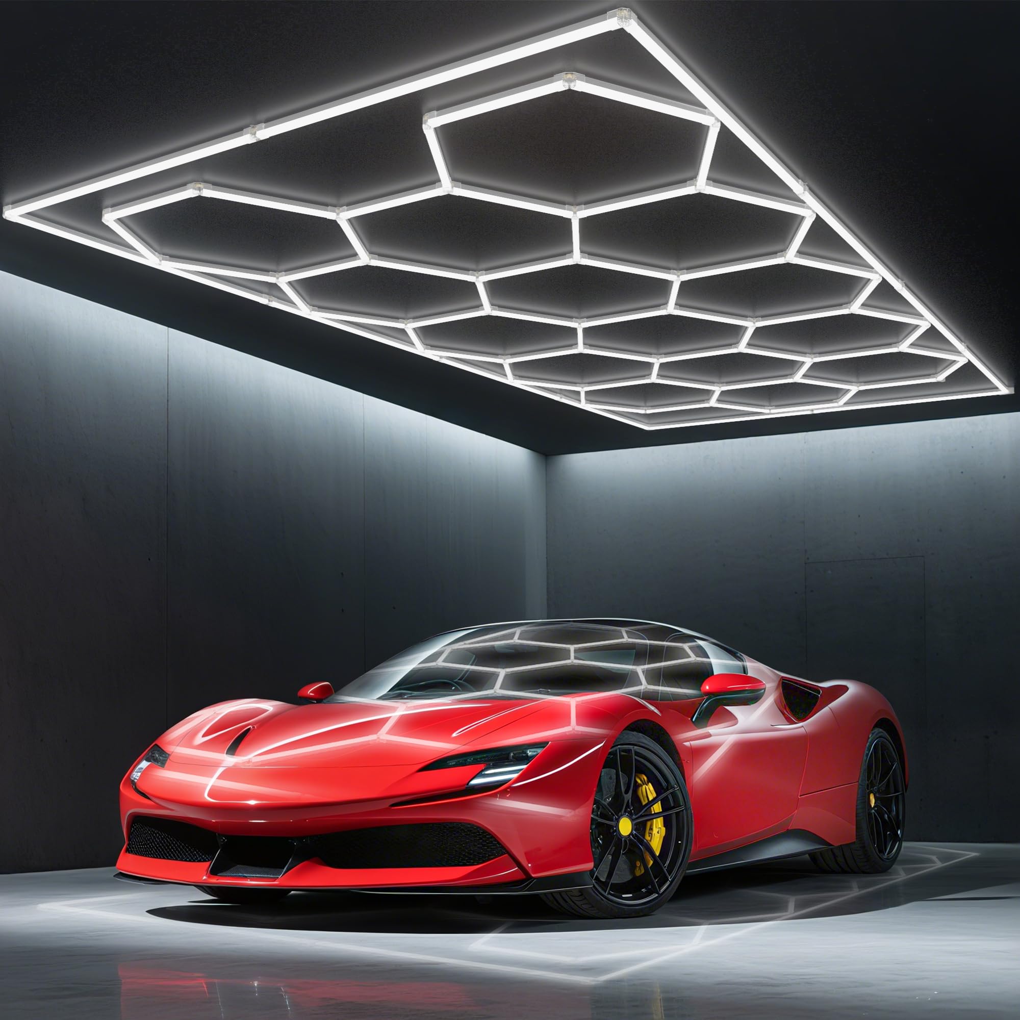 ハニカムライト ガレージ 六角形LED 14個セット 高輝度6500K 60720LM 天井取付 防水対応 広範囲を明るく照らす 工場 倉庫 作業場