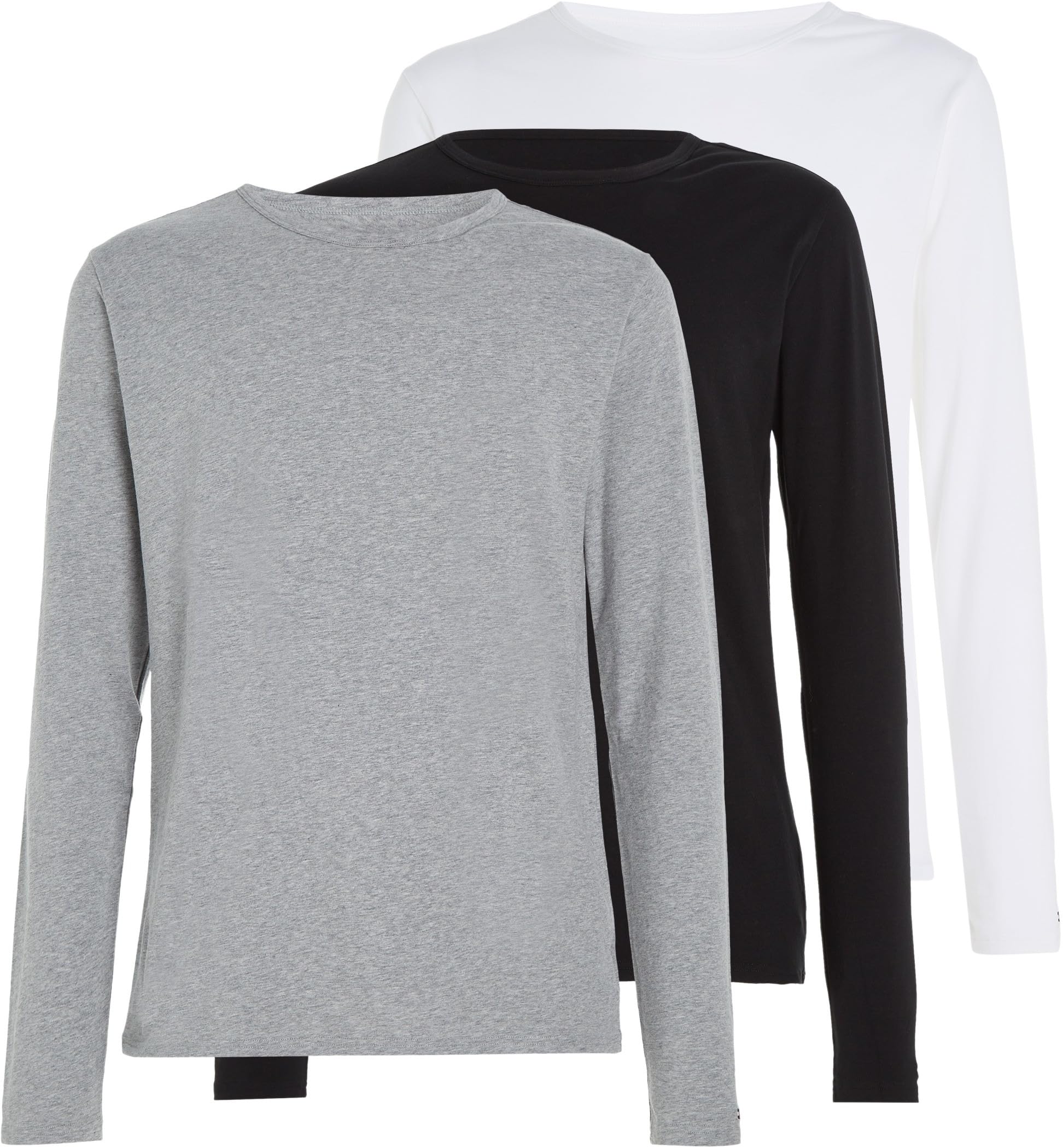 Tommy Hilfiger Men’s 3 Pack Basic Long Sleeve Tops, Multicolor (Black/White/Grey Heather), M