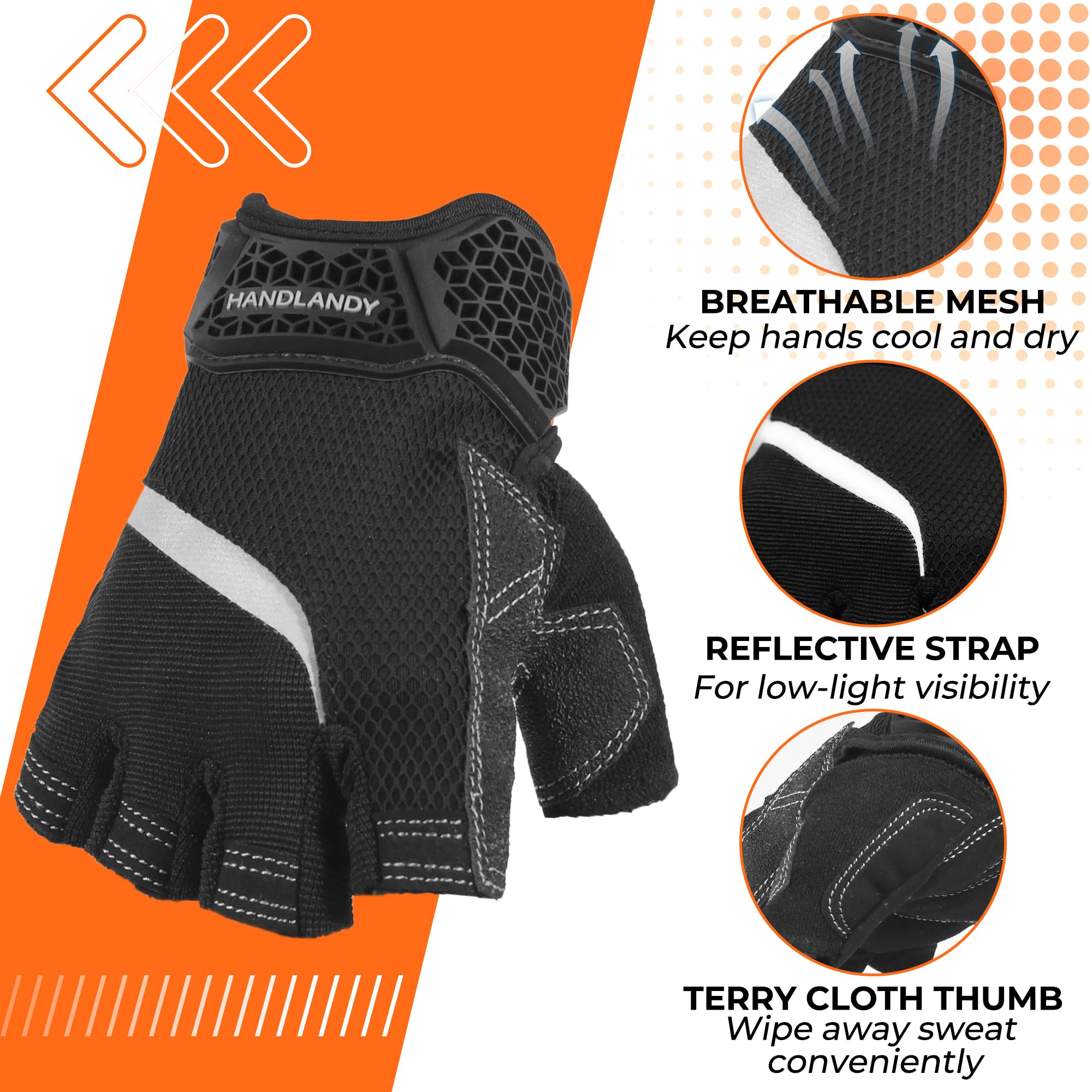 HANDLANDY Fingerless Work Gloves, Men Women Padded Half Finger Framer Mechanic Construction Carpentry Working Gloves (Shadow Black, M) - Image 3