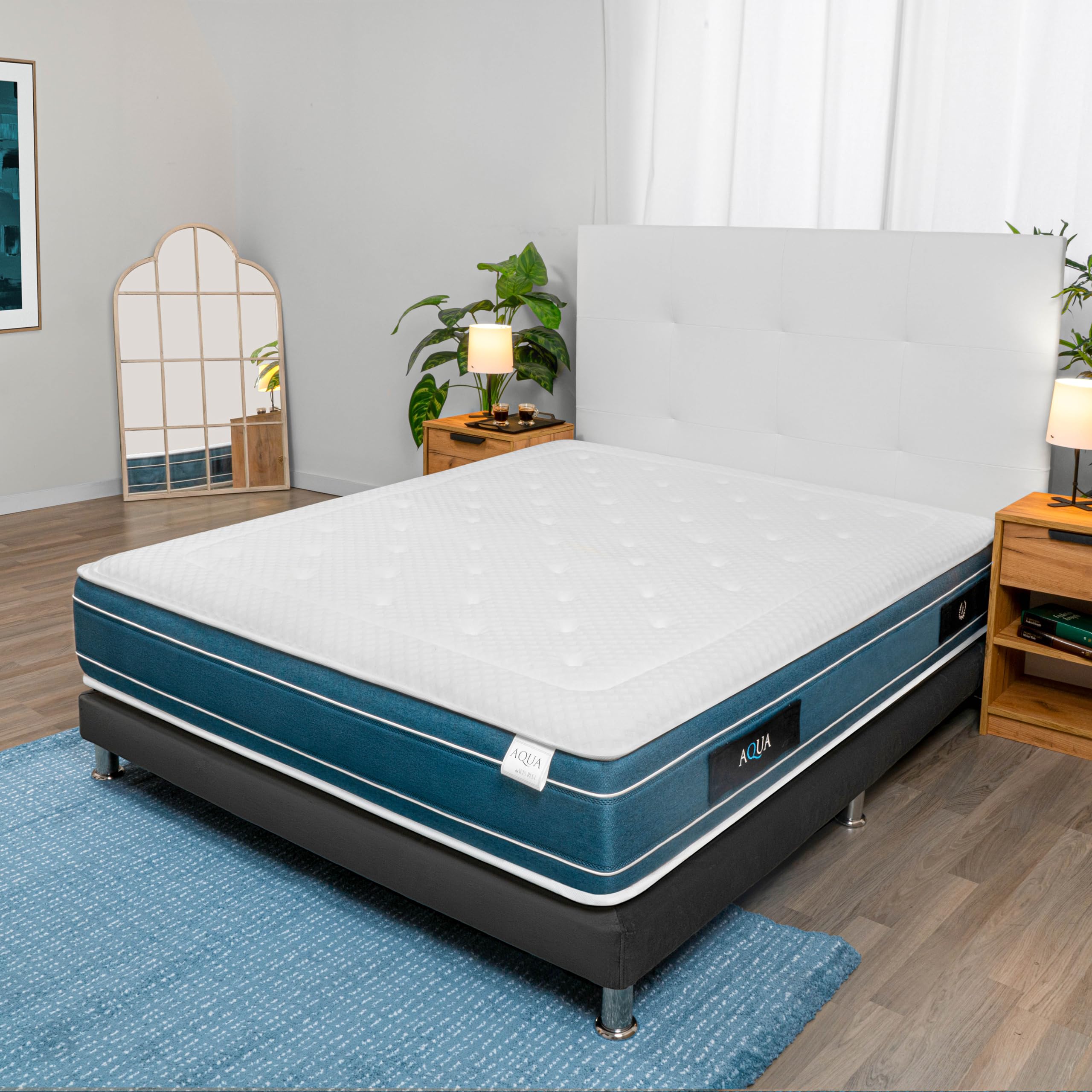 WIN REST Colchón Visco Gel de muelles ensacados Aqua, Altura 30 cm, Firmeza Media, Núcleo de 750 muelles, Tejido Damasco 400g, Fibra Hipoalergénica Super Soft (150x190 cm)