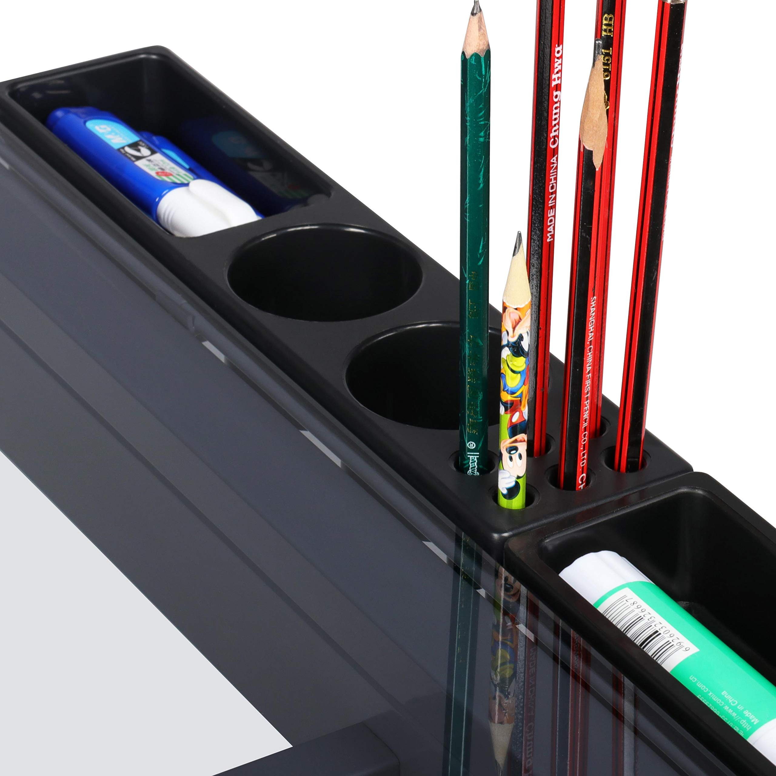 Yaheetech Tavolo da Disegno Inclinabile Scrivania con Piano in Vetro Regolabile Struttura in Acciaio Mobile Studio con Cassetti a Doppio Uso per Arte Pittura Design Lavoro Altezza Regolabile