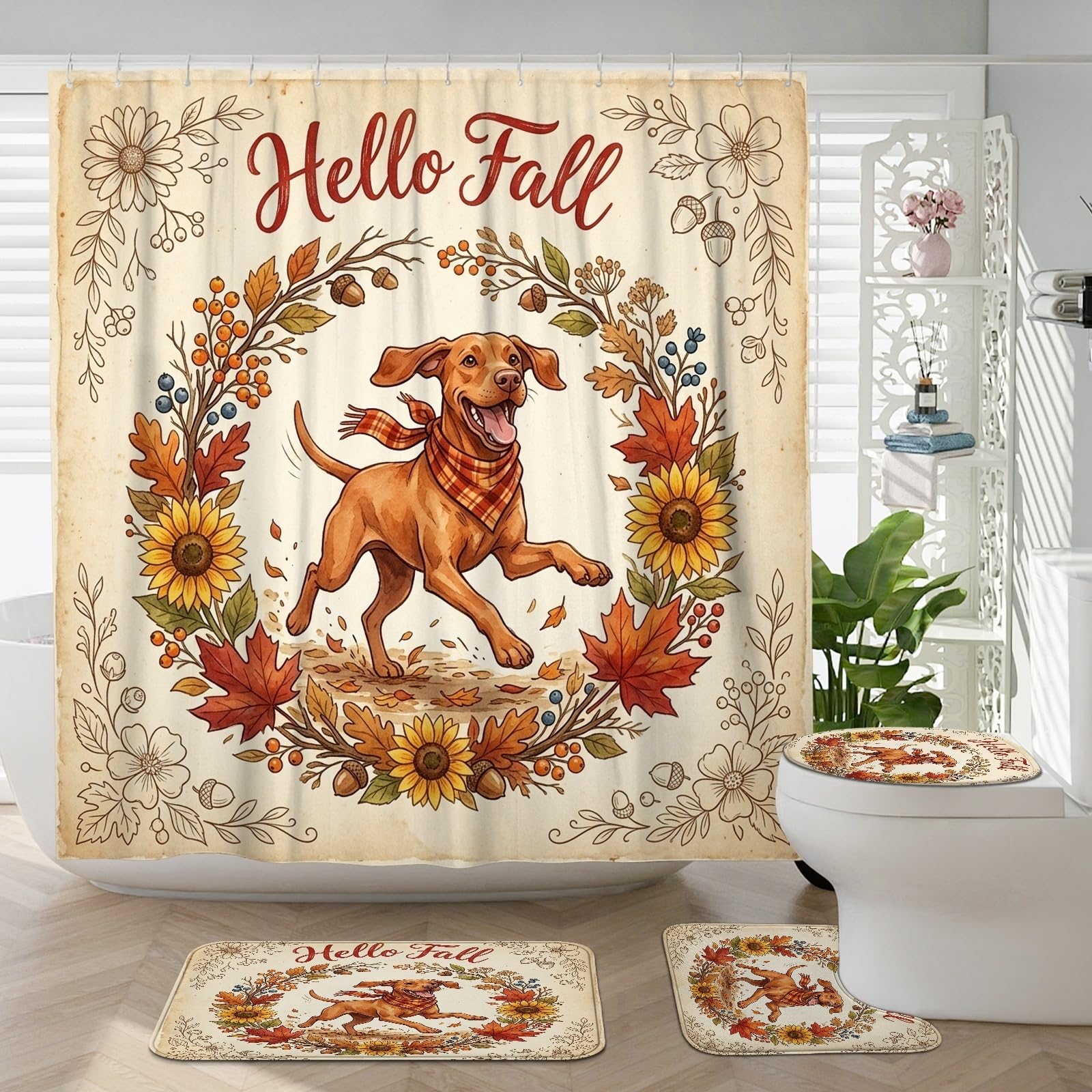 Tapis de toilette Vizsla et accessoires de bain rétro, cadeau idéal pour maison