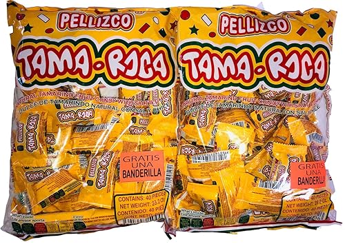 Tama Roca Pellizco - Caramelo de tamarindo natural con sal y chile, 40 unidades (paquete de 2) con caramelo Cachepigui GRATIS (1 bolsa) por MEXICAN