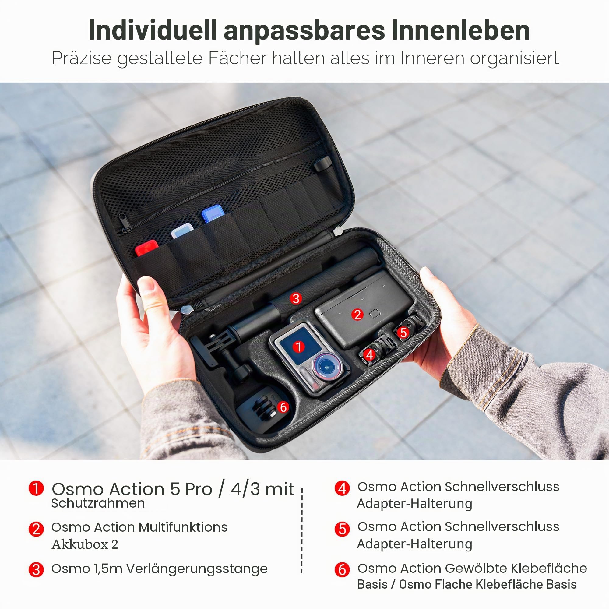 EVA Umhängetasche für DJI Osmo Action 5 Pro Tasche,Koffer für DJI Osmo Action 5 Pro/4/3 mit 3 Micro SD Karte Etui & Schultergurt,Wasserdichte Kameratasche Action5 Adventure Combo Crossbody Bag Taschen