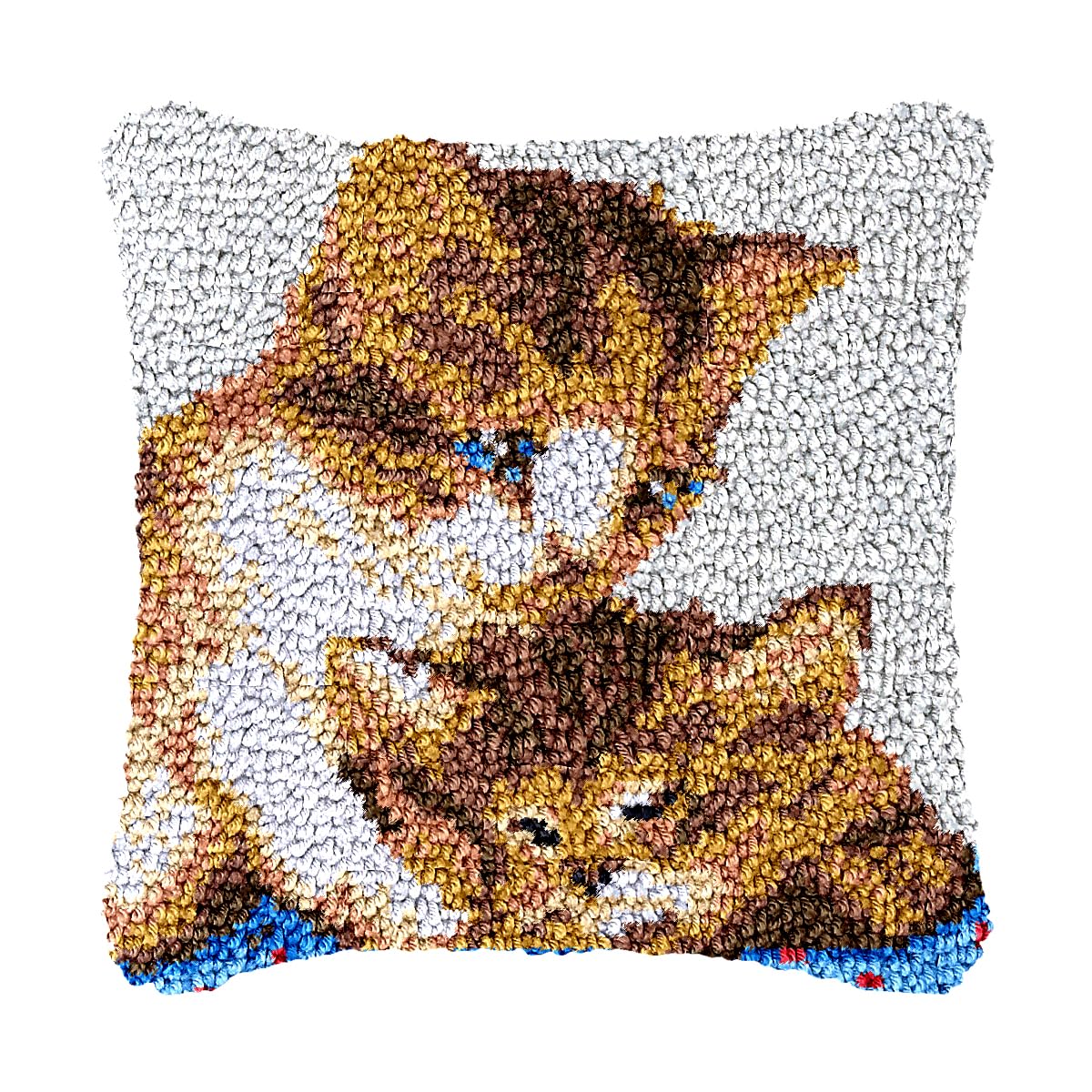 bositigo Cat Latch Hook Pillow Kit for Adults &amp; Kids, DIY Pre-Printed Canvas Craft, 17x17 Inch Decorative Cover for Sofa Cushions, Bedroom Decor (Cat Pattern 14)