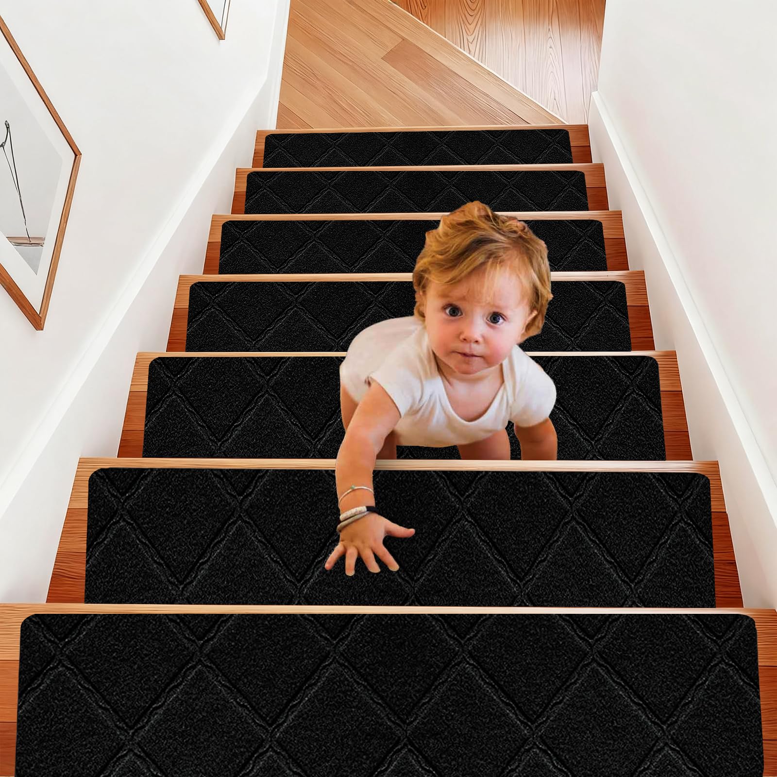 Pack of 15 Self-Adhesive Stair Treads Mats Non-Slip Self-Adhesive Stair Mats for Indoor Use, Stair Treads Carpet for Children, Elderly and Pets (Light Grey, 55 x 22 cm)